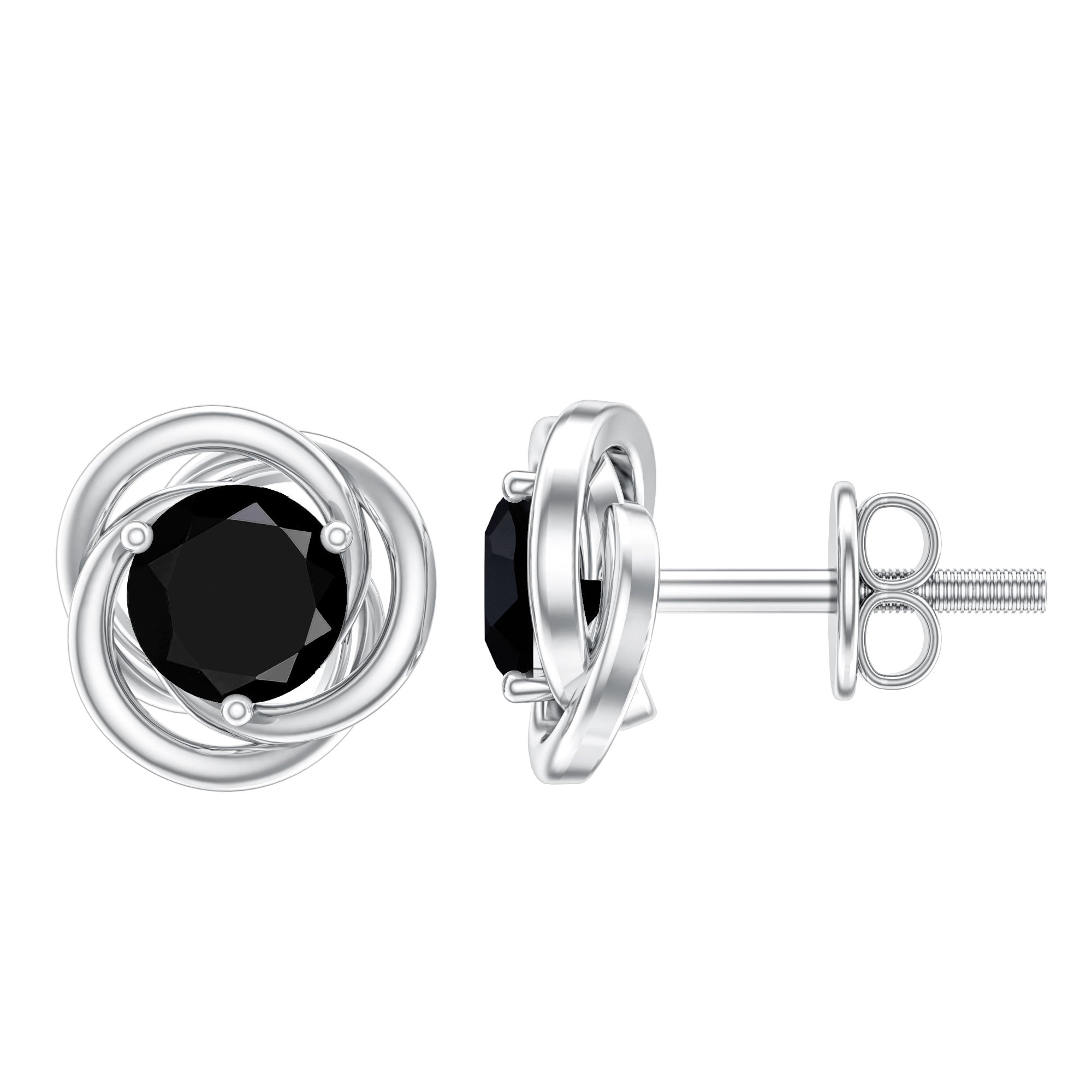 0.9 Carat Black Spinel Swirl Stud Earrings with Screw Backs