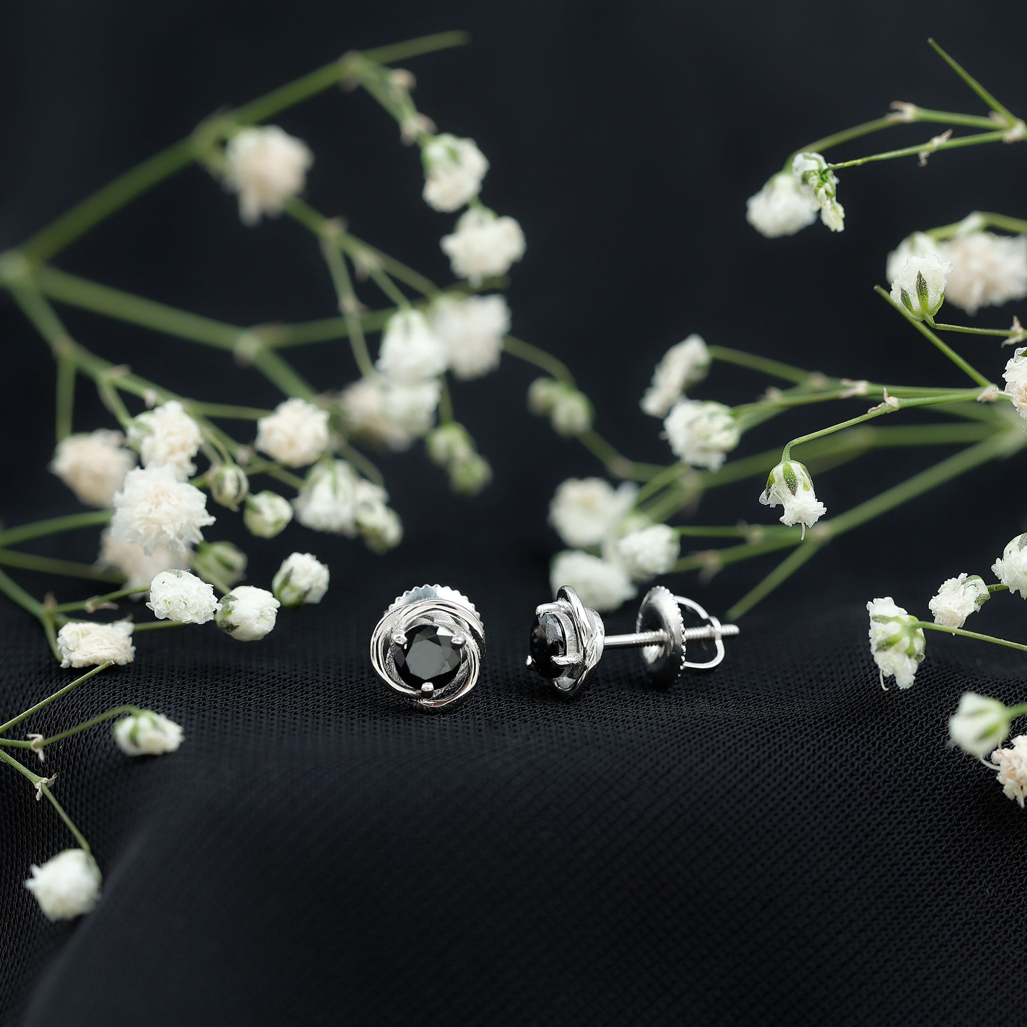 Solitaire Lab Created Black Diamond Swirl Stud Earrings