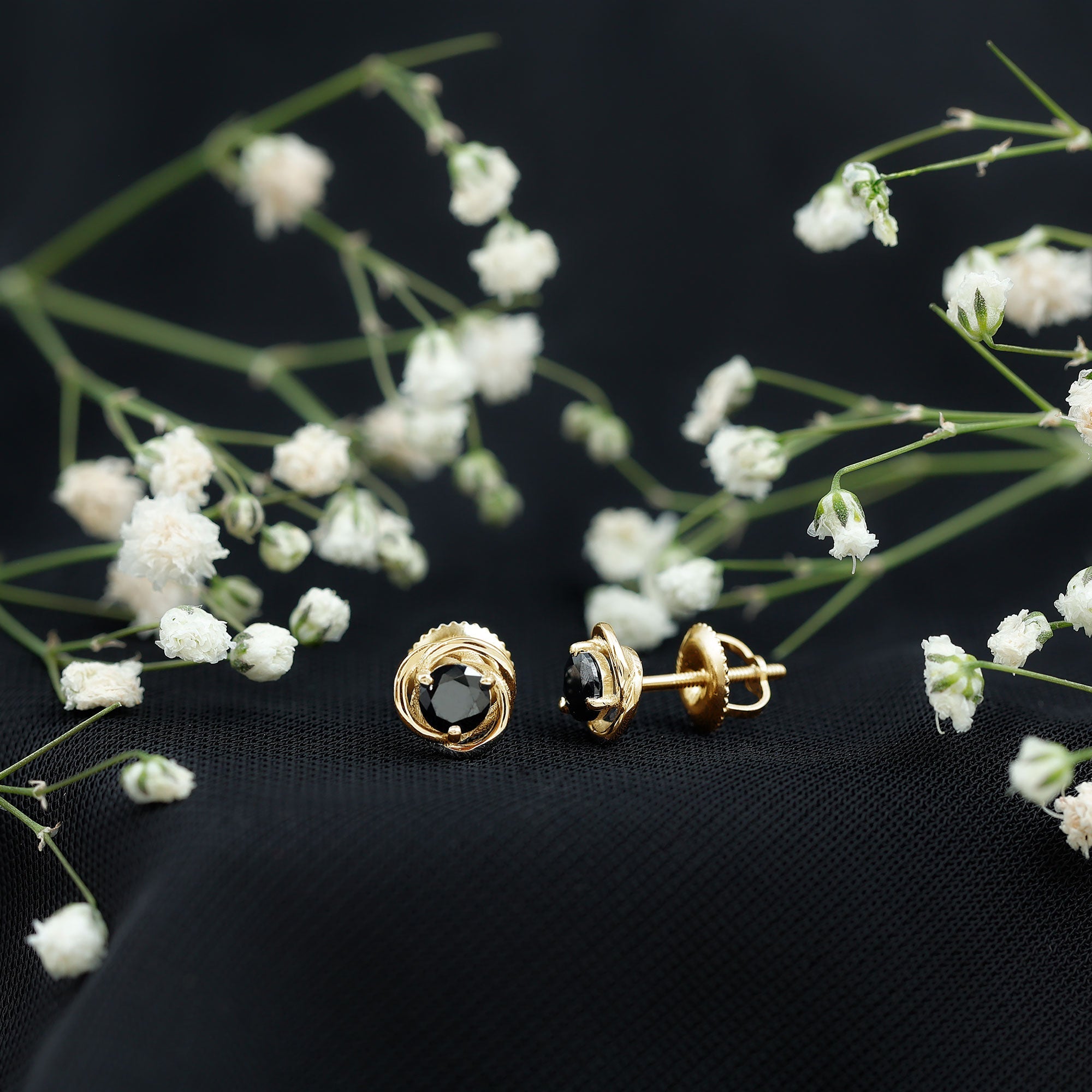 Solitaire Lab Created Black Diamond Swirl Stud Earrings