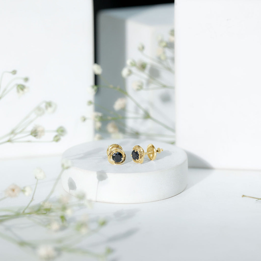 Solitaire Lab Created Black Diamond Swirl Stud Earrings