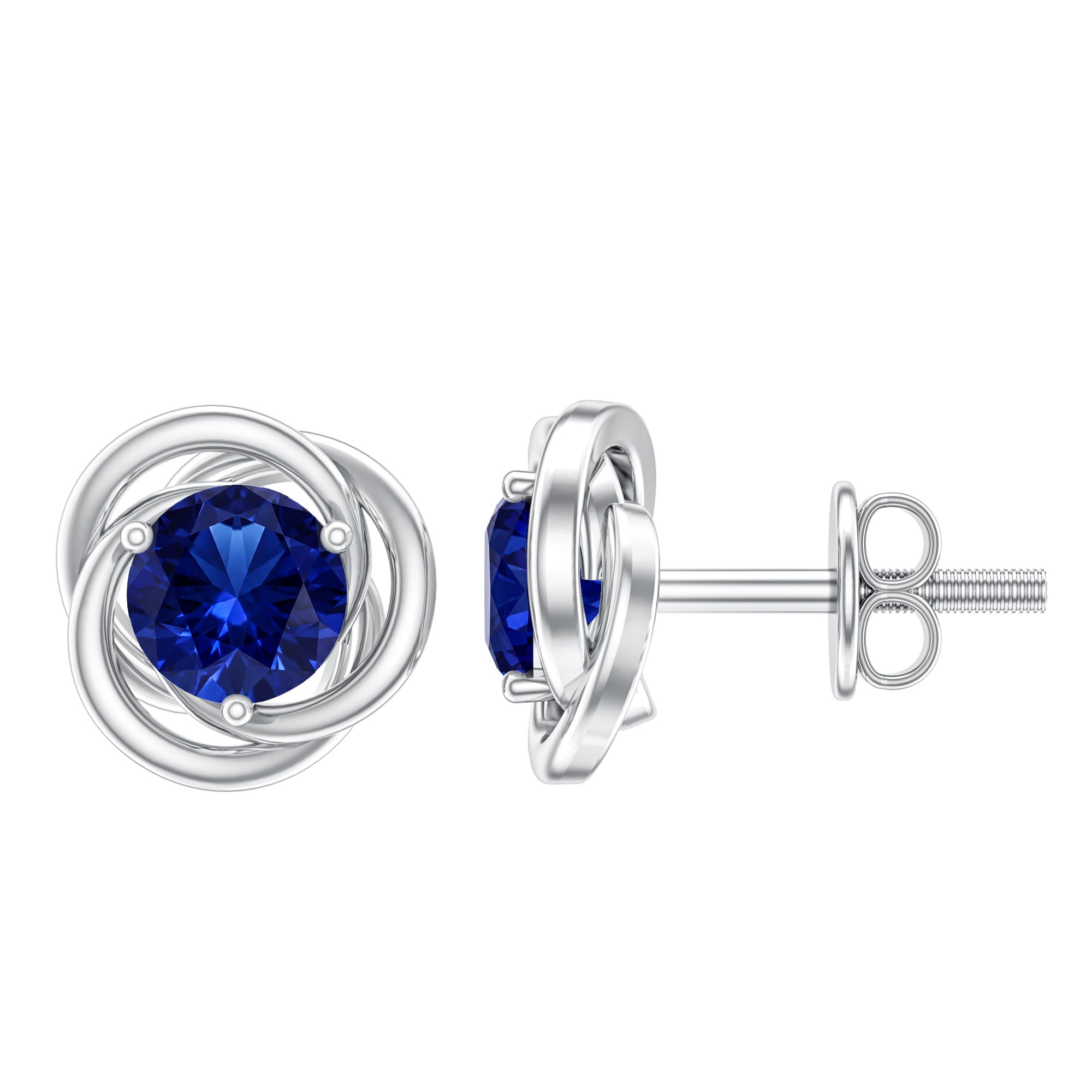 Created Blue Sapphire Solitaire Swirl Stud Earrings