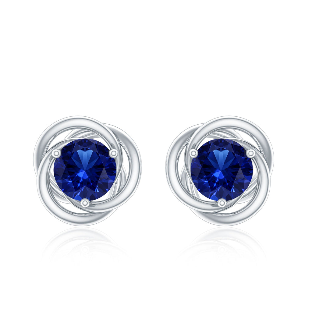 Created Blue Sapphire Solitaire Swirl Stud Earrings