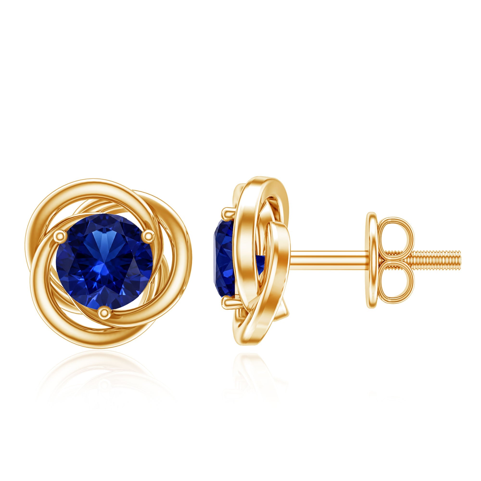 Created Blue Sapphire Solitaire Swirl Stud Earrings