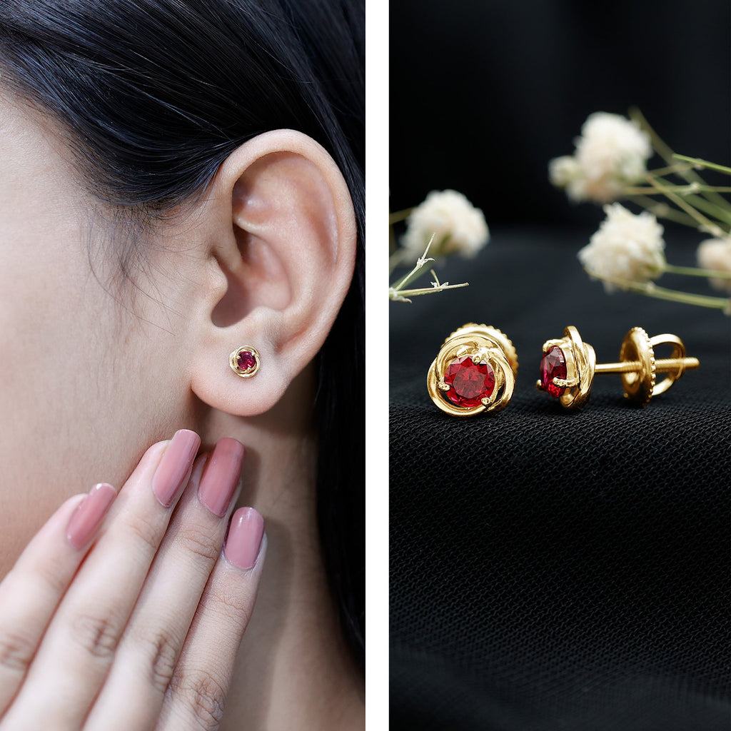 Lab Created Ruby Swirl Stud Earrings with Screw Back