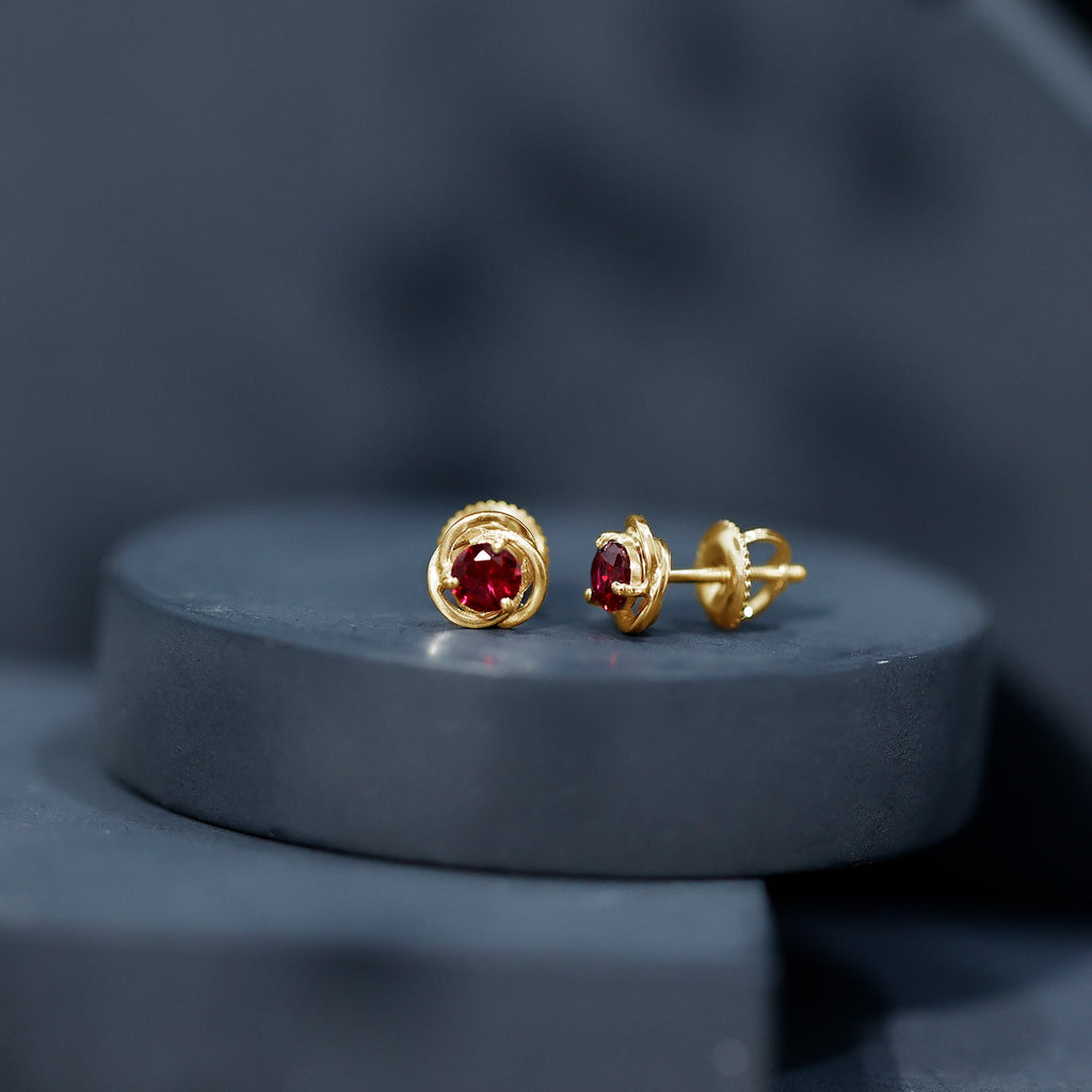Lab Created Ruby Swirl Stud Earrings with Screw Back