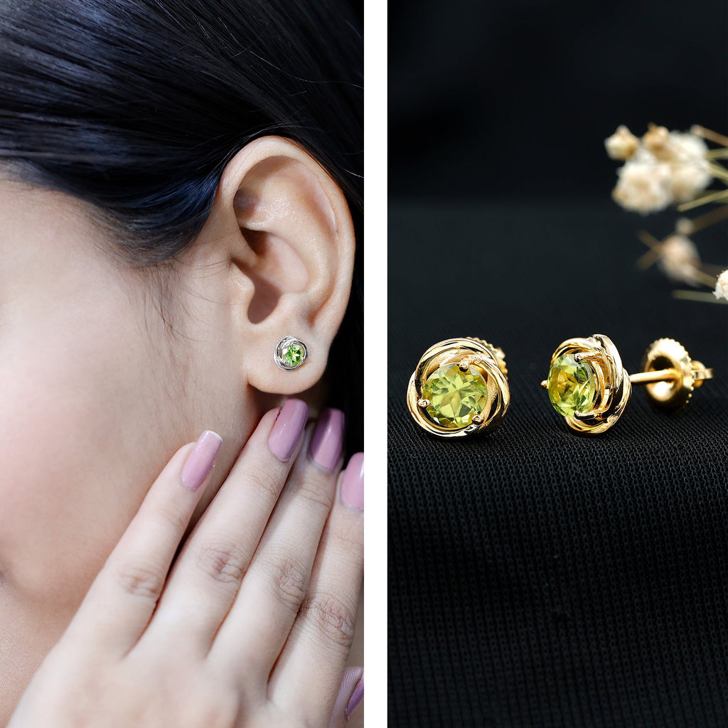 1 Carat Round Cut Peridot Swirl Stud Earrings