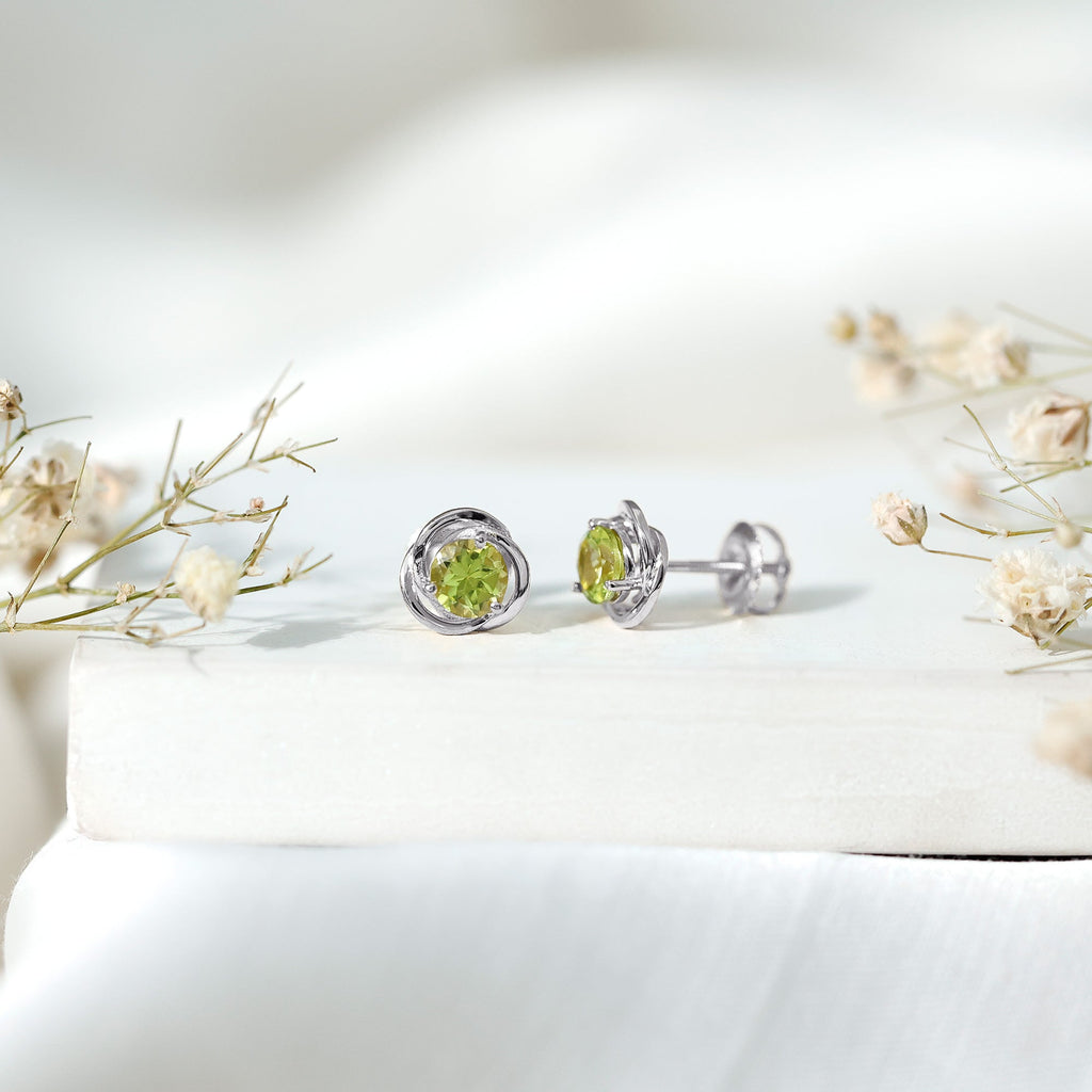 1 Carat Round Cut Peridot Swirl Stud Earrings
