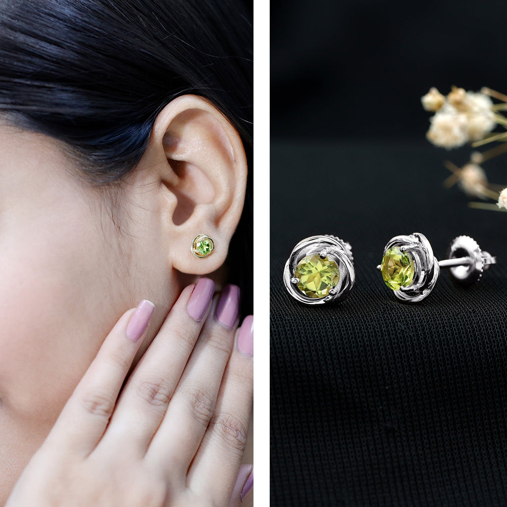 1 Carat Round Cut Peridot Swirl Stud Earrings