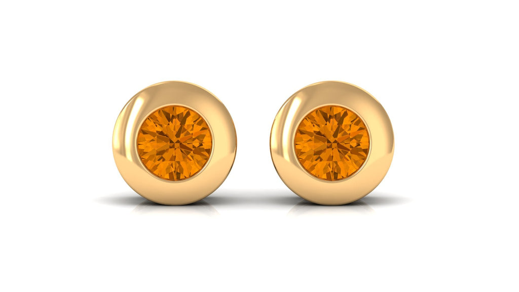 1 Carat Natural Citrine Solitaire Stud Earrings in Bezel Setting