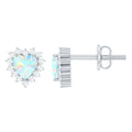 1.5 Carat Natural Ethiopian Opal Heart Earrings with Diamond Halo