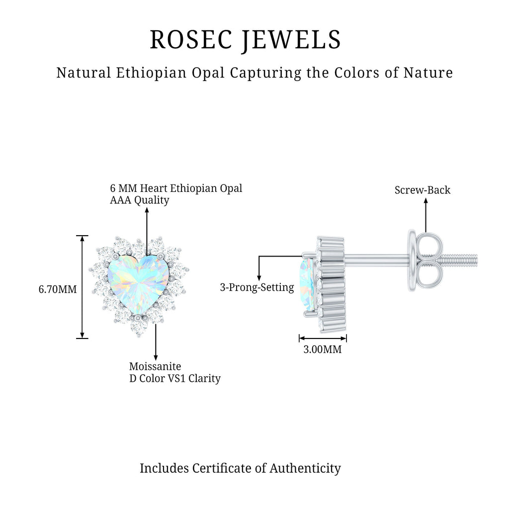 1.5 Carat Natural Ethiopian Opal Heart Earrings with Diamond Halo