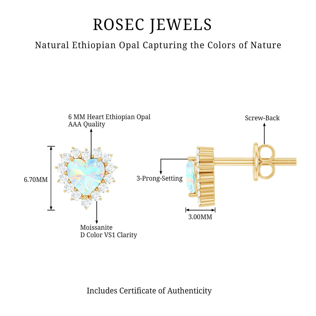1.5 Carat Natural Ethiopian Opal Heart Earrings with Diamond Halo