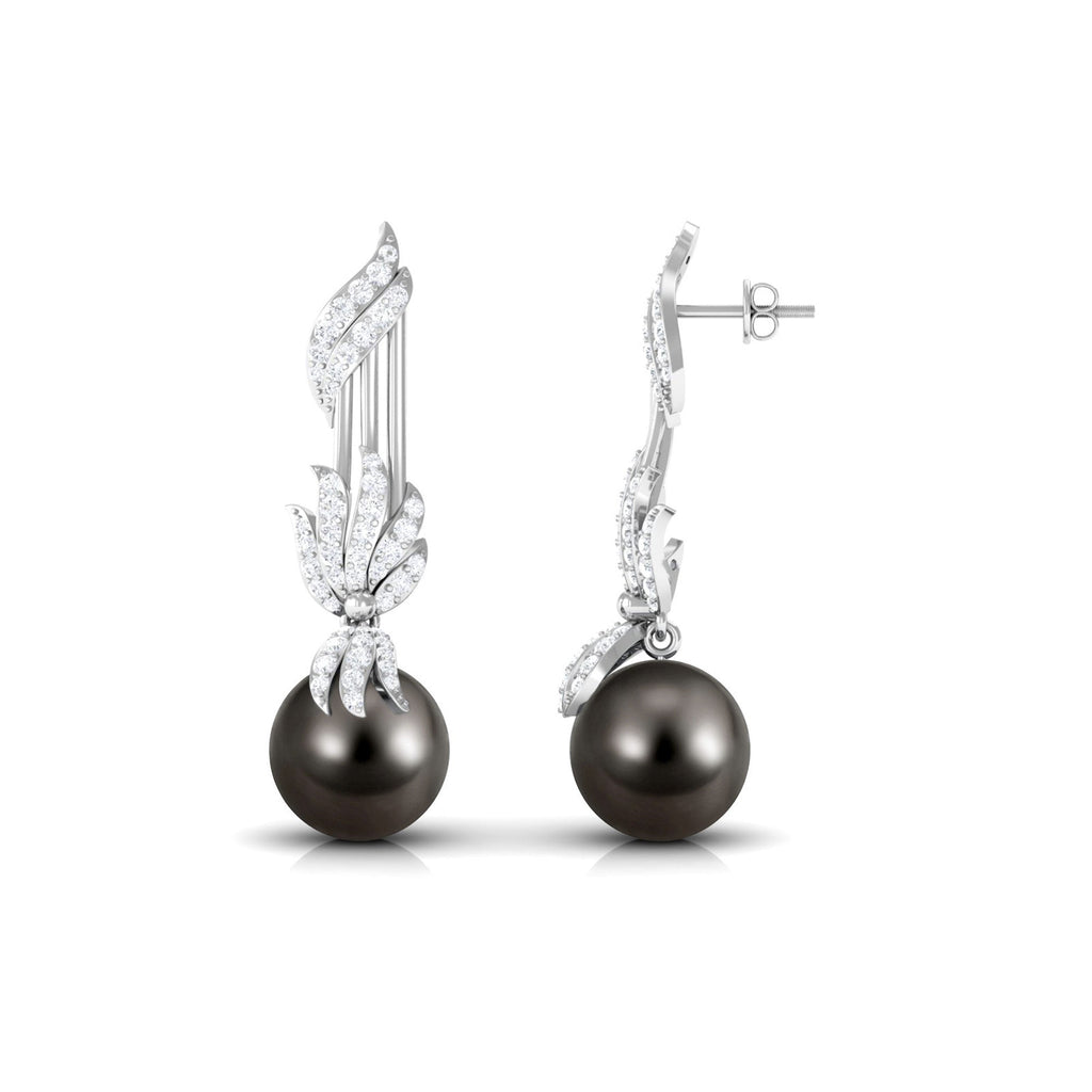 Designer 16 Carat Tahitian Pearl Dangle Earrings with Diamond