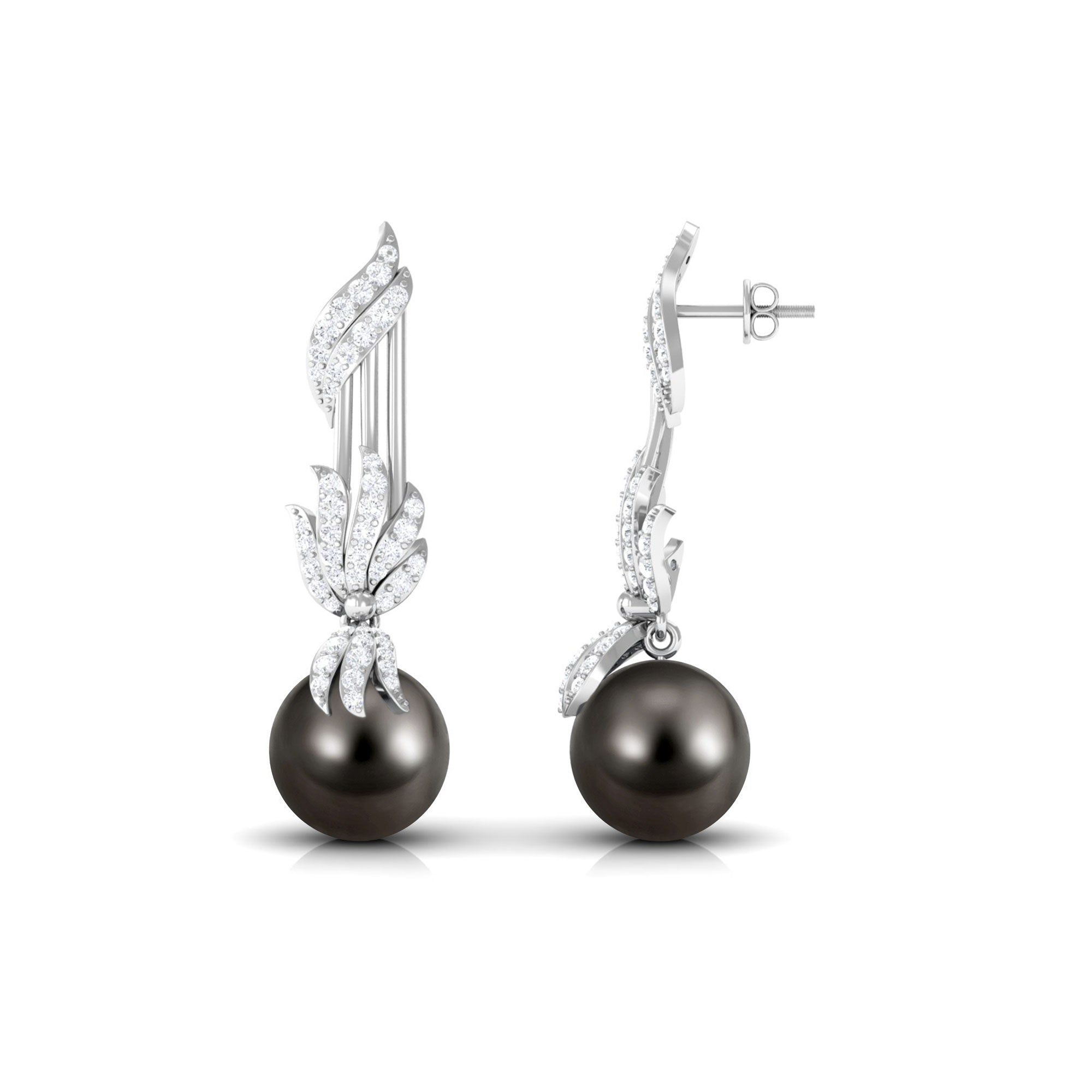 Designer 16 Carat Tahitian Pearl Dangle Earrings with Diamond
