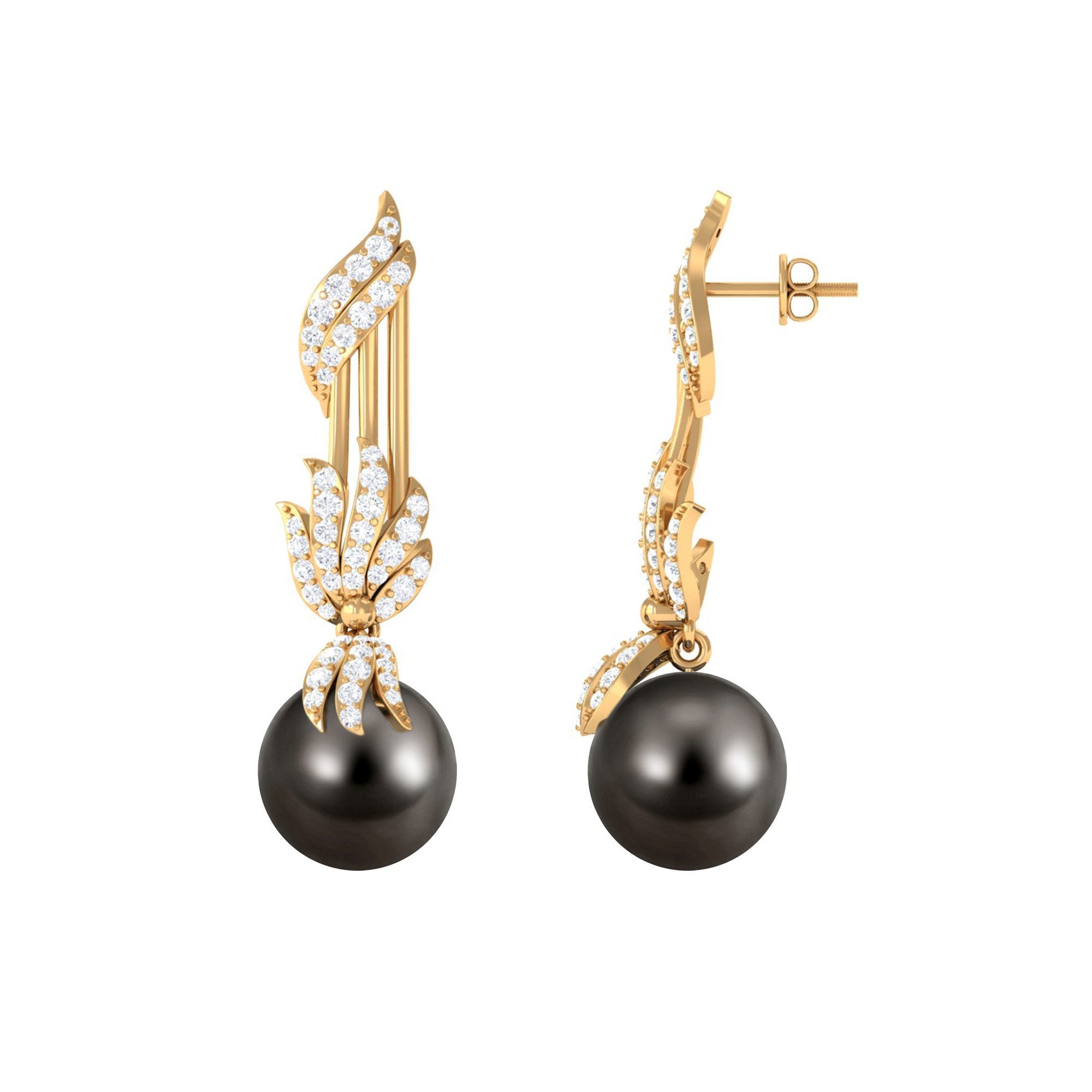 Designer 16 Carat Tahitian Pearl Dangle Earrings with Diamond