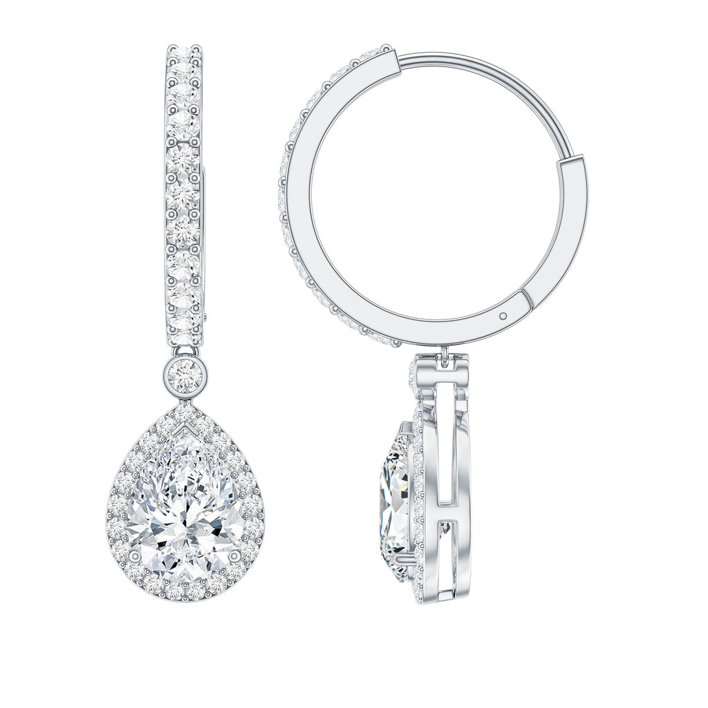 Certified Moissanite Teardrop Earrings with Hinged Hoop