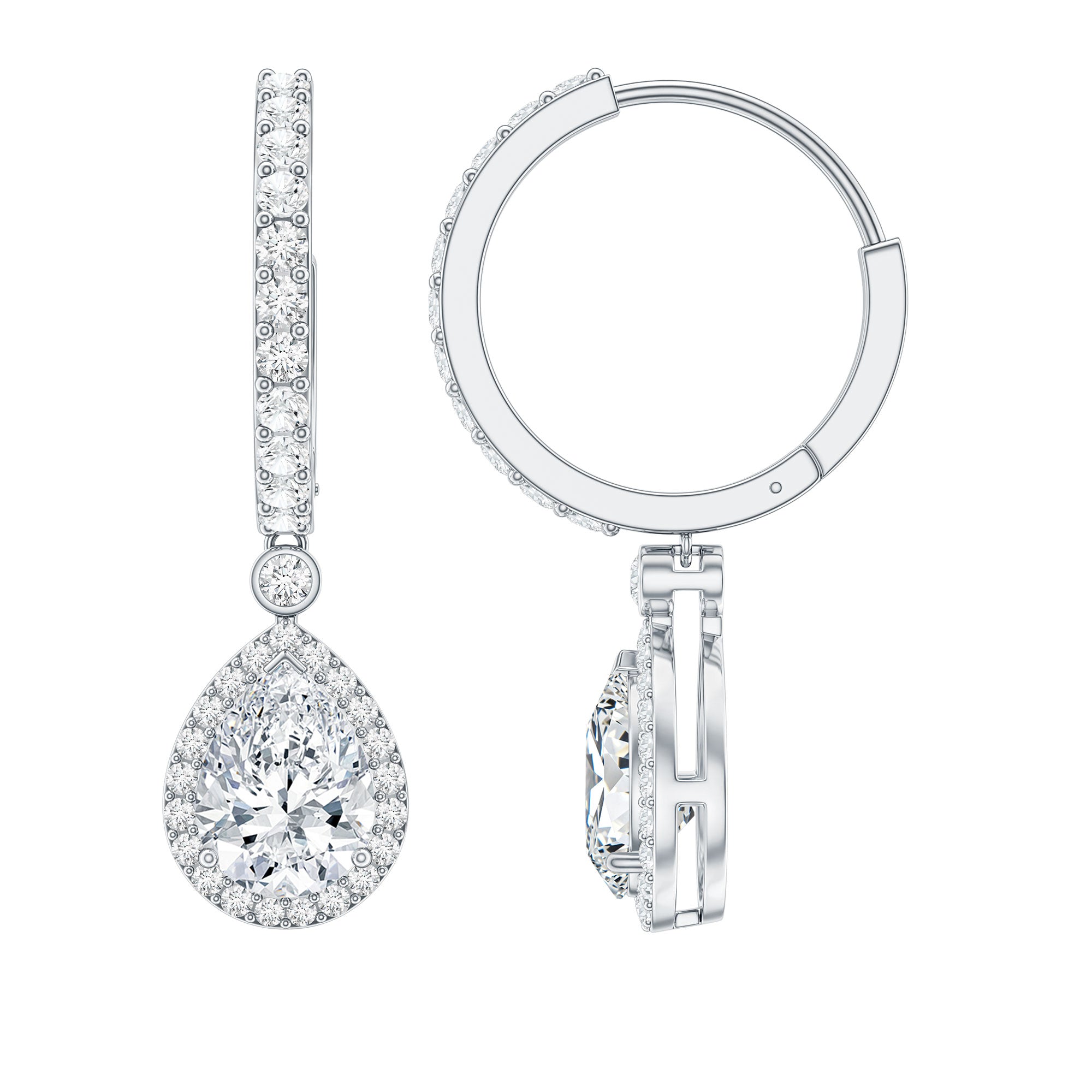 Certified Moissanite Teardrop Earrings with Hinged Hoop