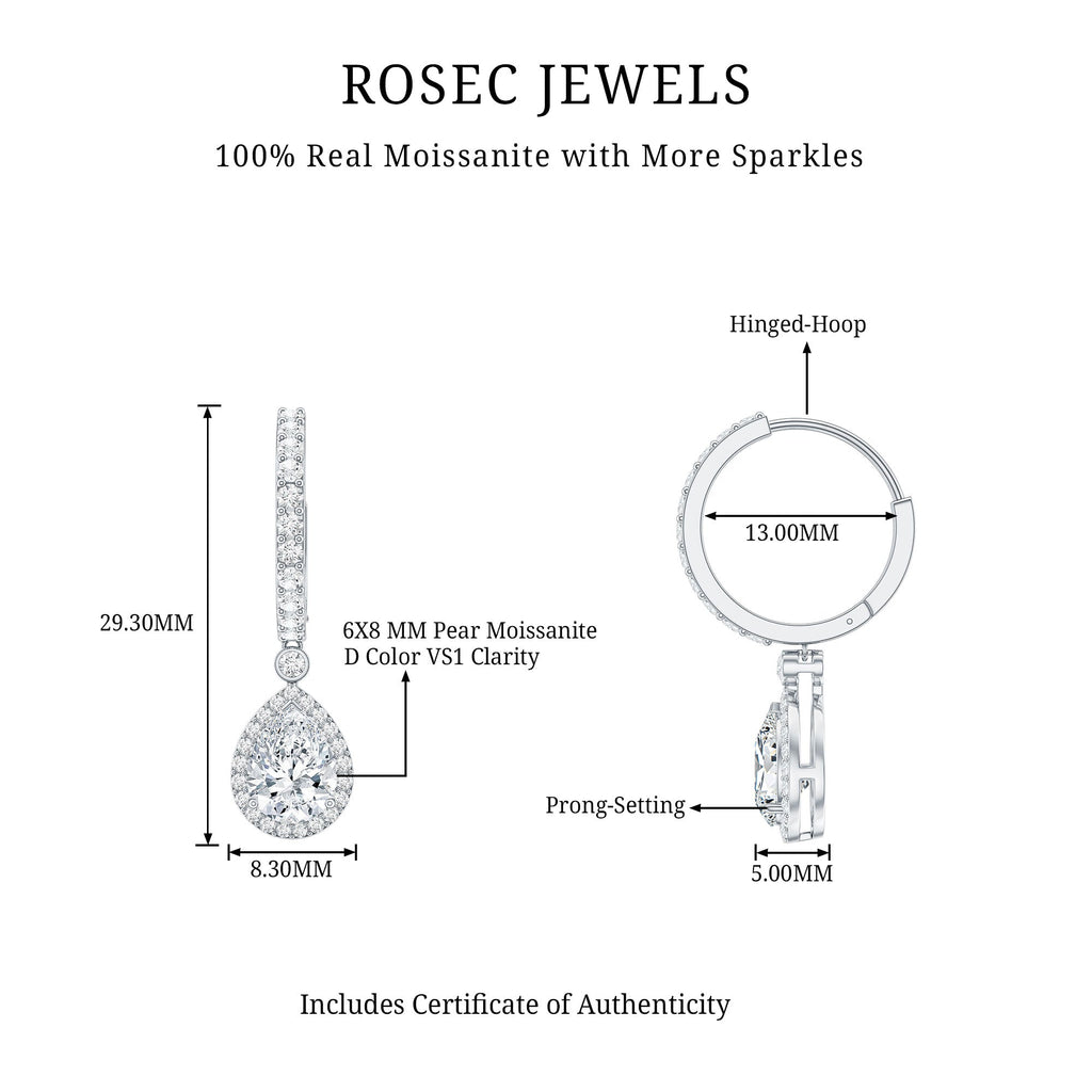 Certified Moissanite Teardrop Earrings with Hinged Hoop