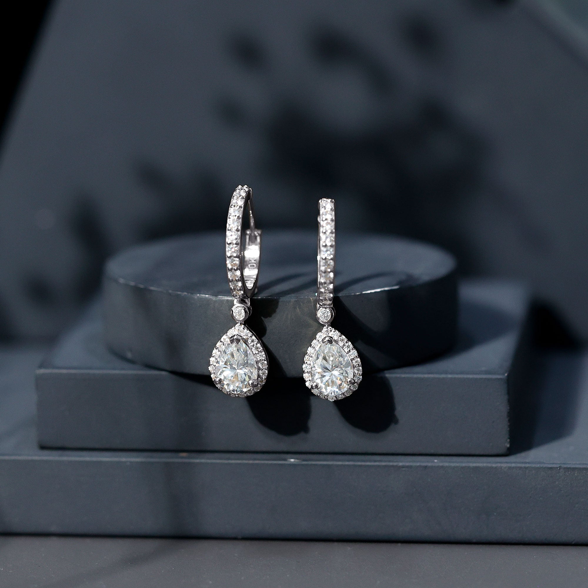 Certified Moissanite Teardrop Earrings with Hinged Hoop