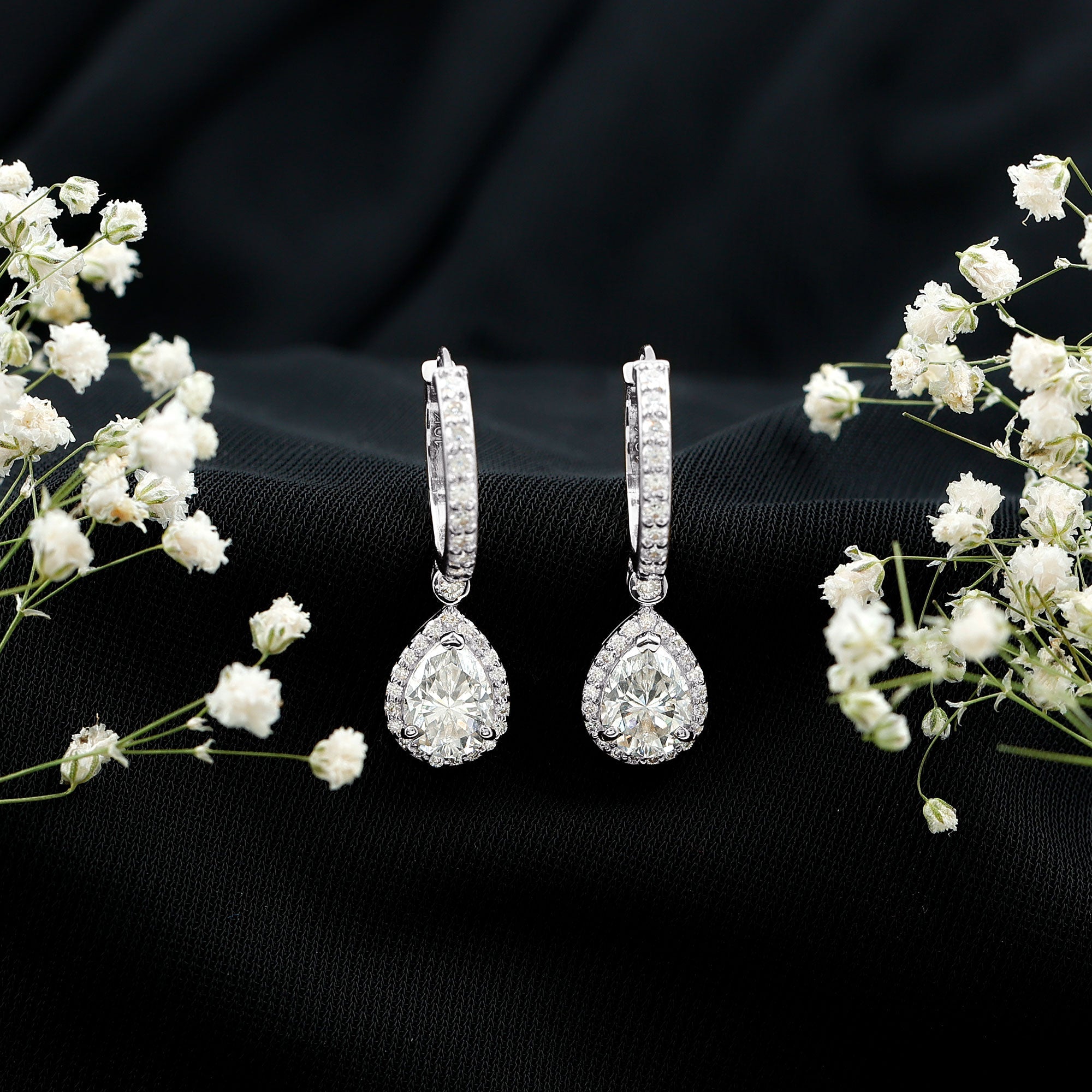 Certified Moissanite Teardrop Earrings with Hinged Hoop