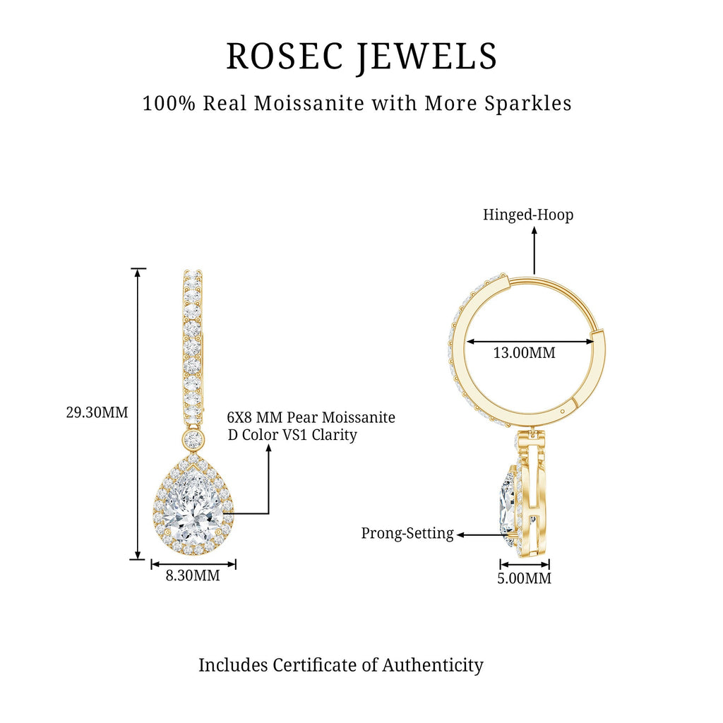 Certified Moissanite Teardrop Earrings with Hinged Hoop