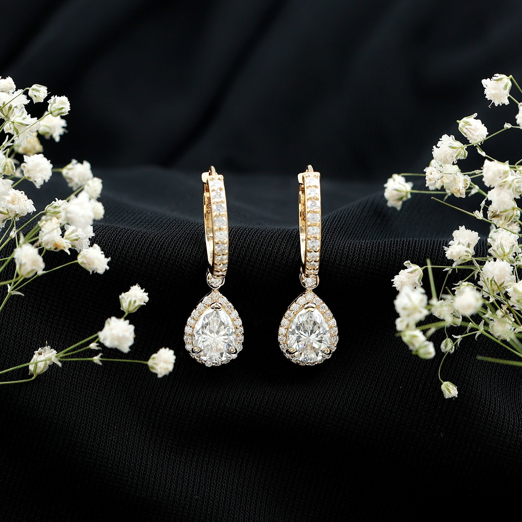 Certified Moissanite Teardrop Earrings with Hinged Hoop