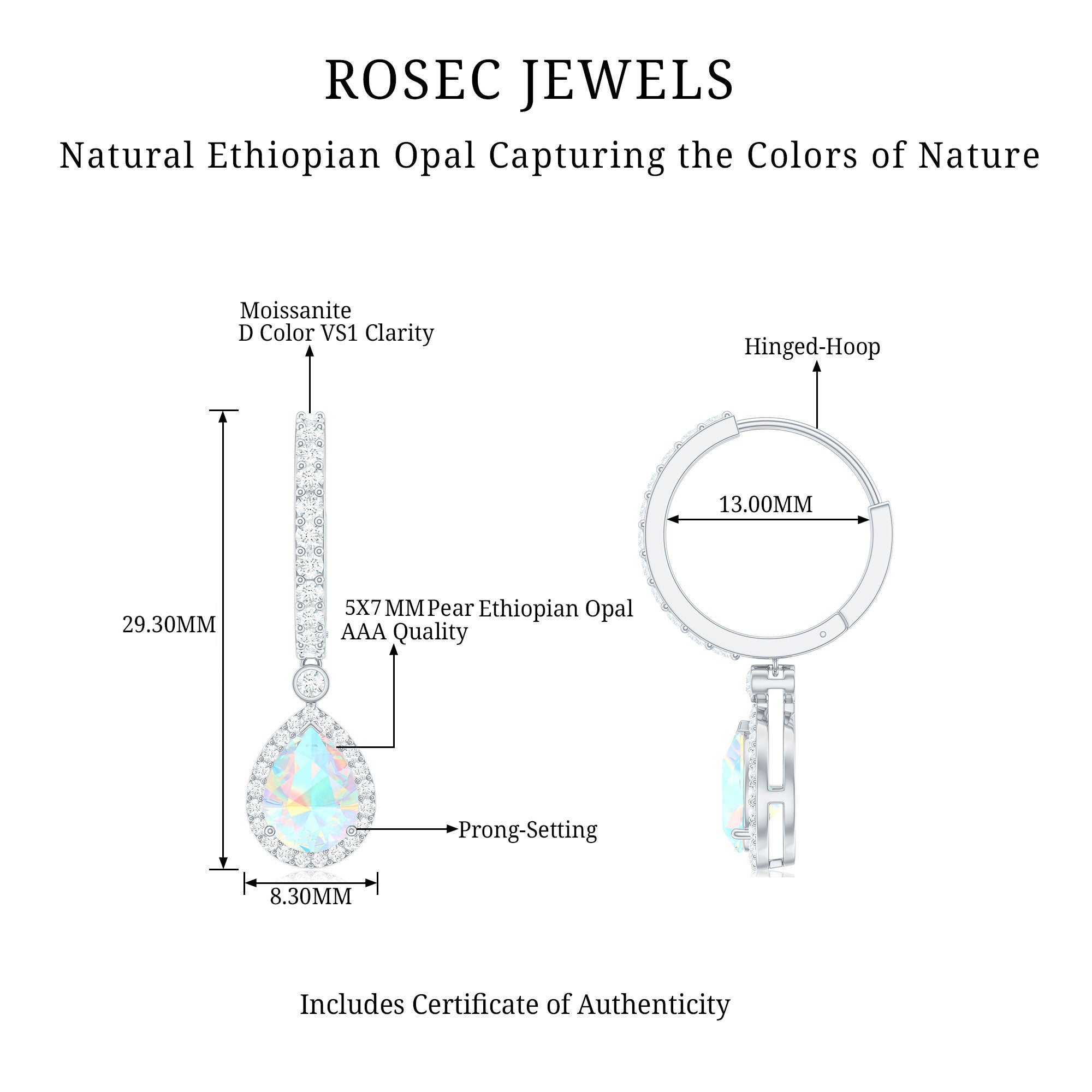 Real 1.4 Carat Ethiopian Opal Teardrop Hoop Earrings with Certificate