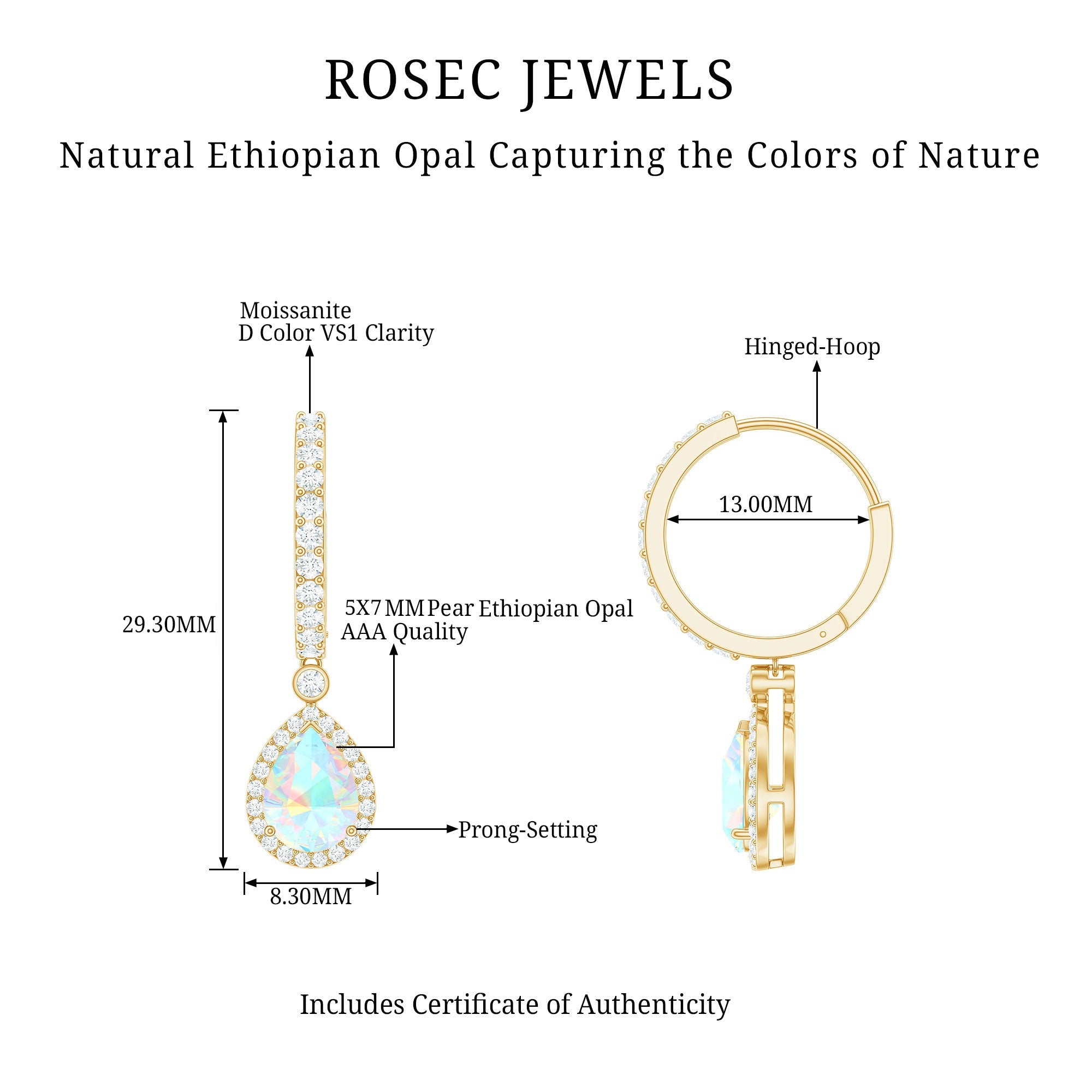 Real 1.4 Carat Ethiopian Opal Teardrop Hoop Earrings with Certificate