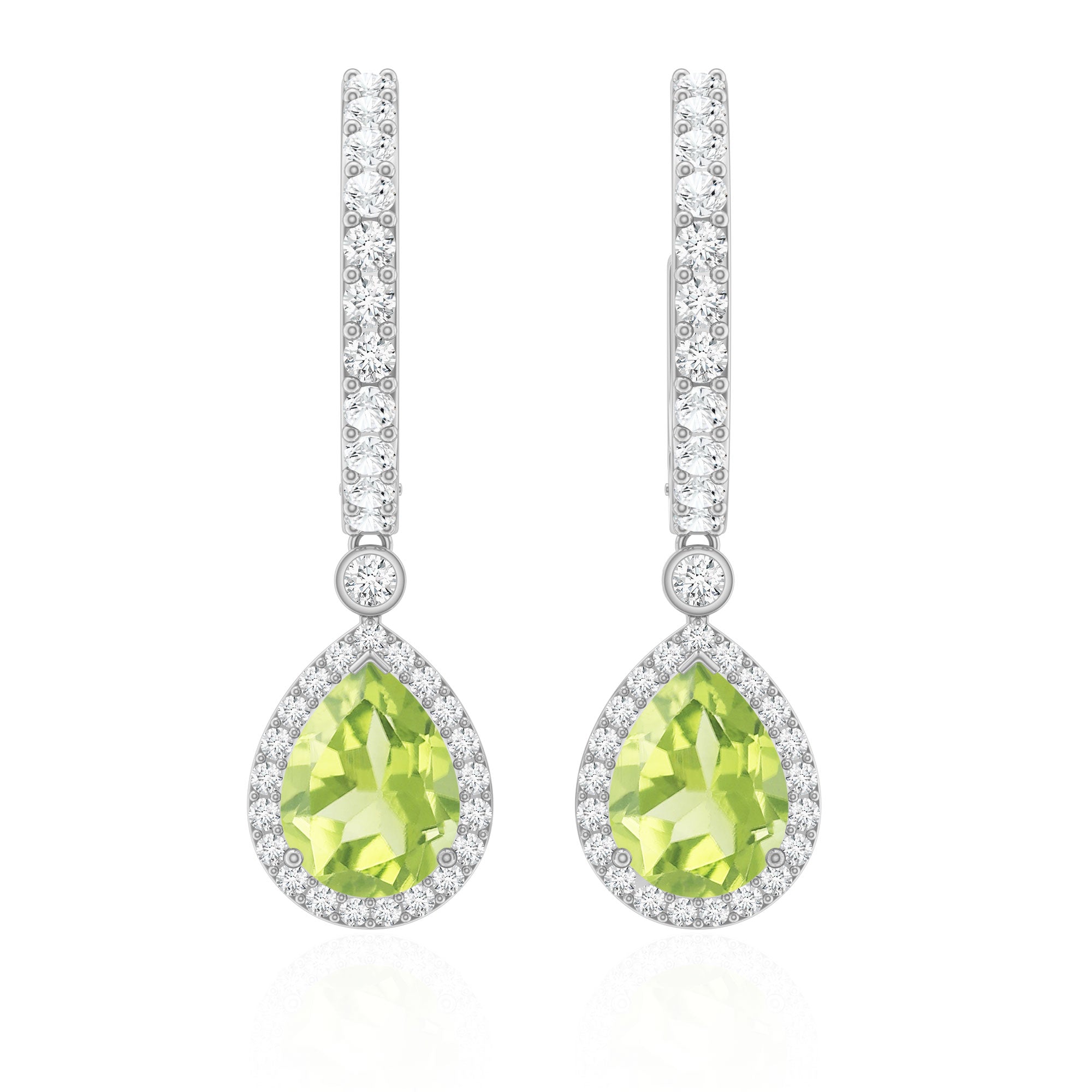 Classic 2 Carat Peridot Teardrop Earrings with Moissanite Hinged Hoop
