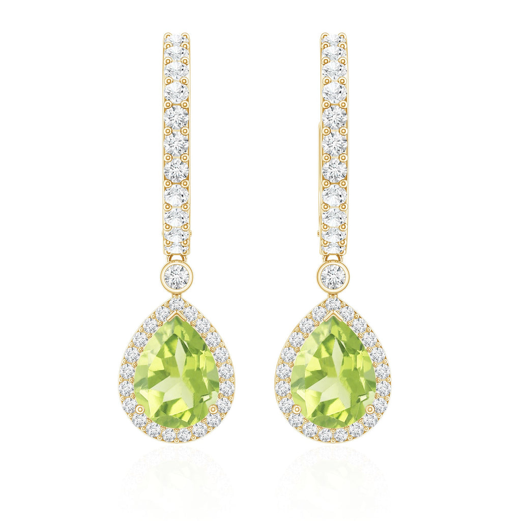 Classic 2 Carat Peridot Teardrop Earrings with Moissanite Hinged Hoop