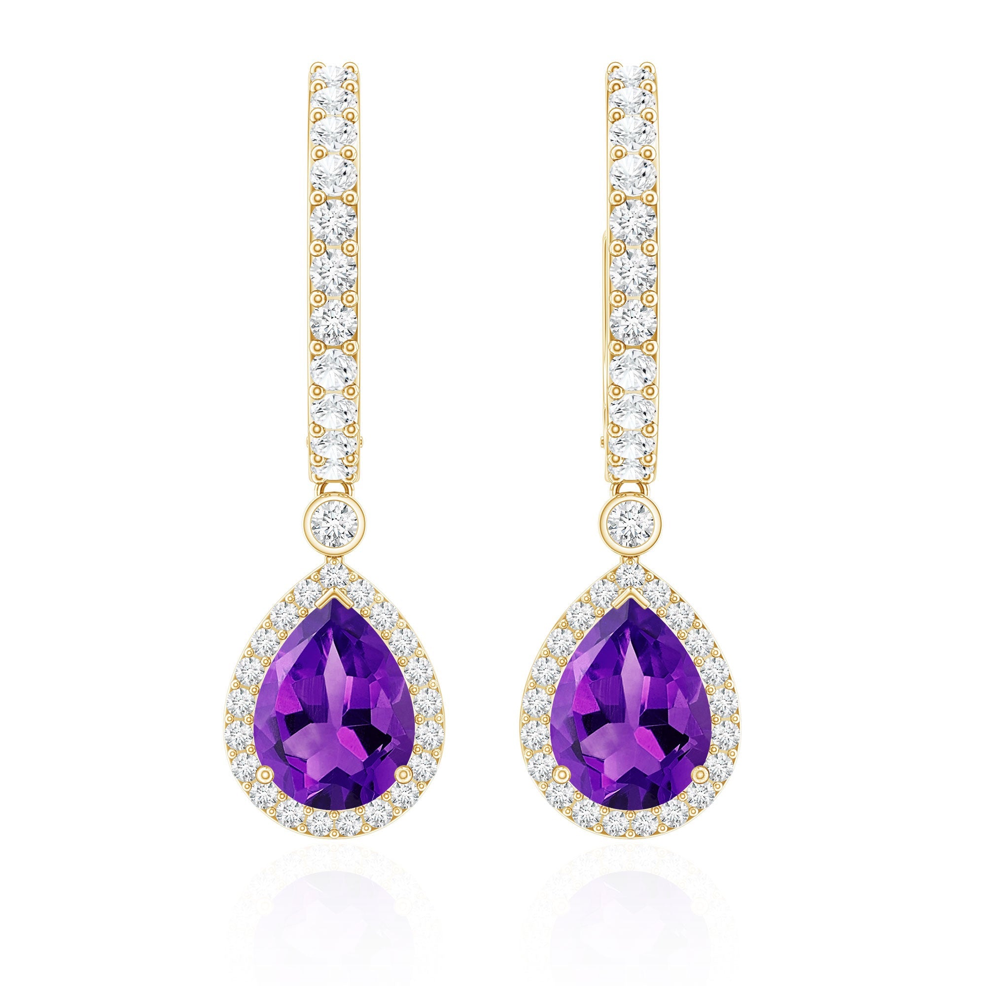 Natural Amethyst Teardrop Earrings with Moissanite Hinged Hoop