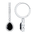 Natural Pear Shape Black Onyx Hoop Drop Earrings