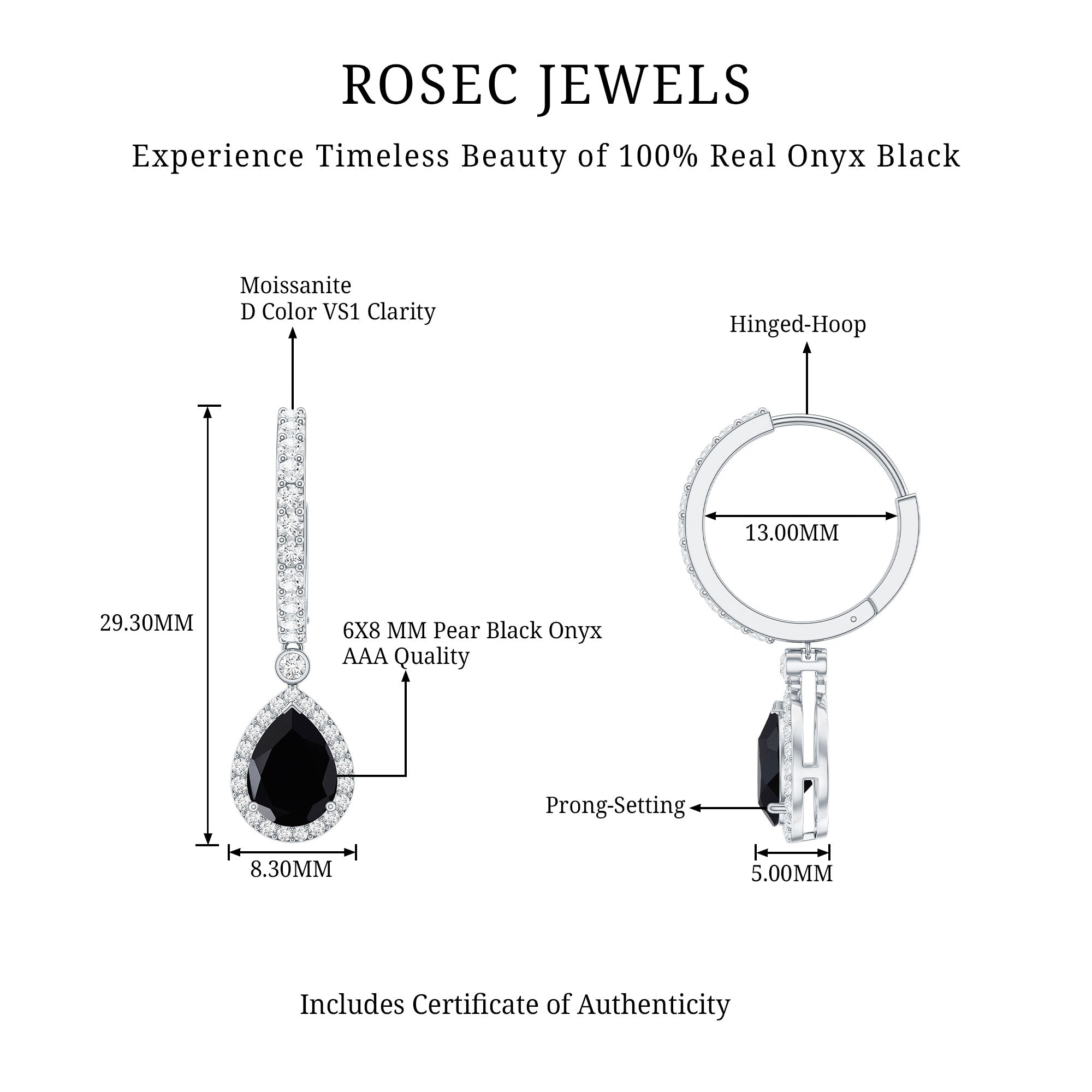 Natural Pear Shape Black Onyx Hoop Drop Earrings