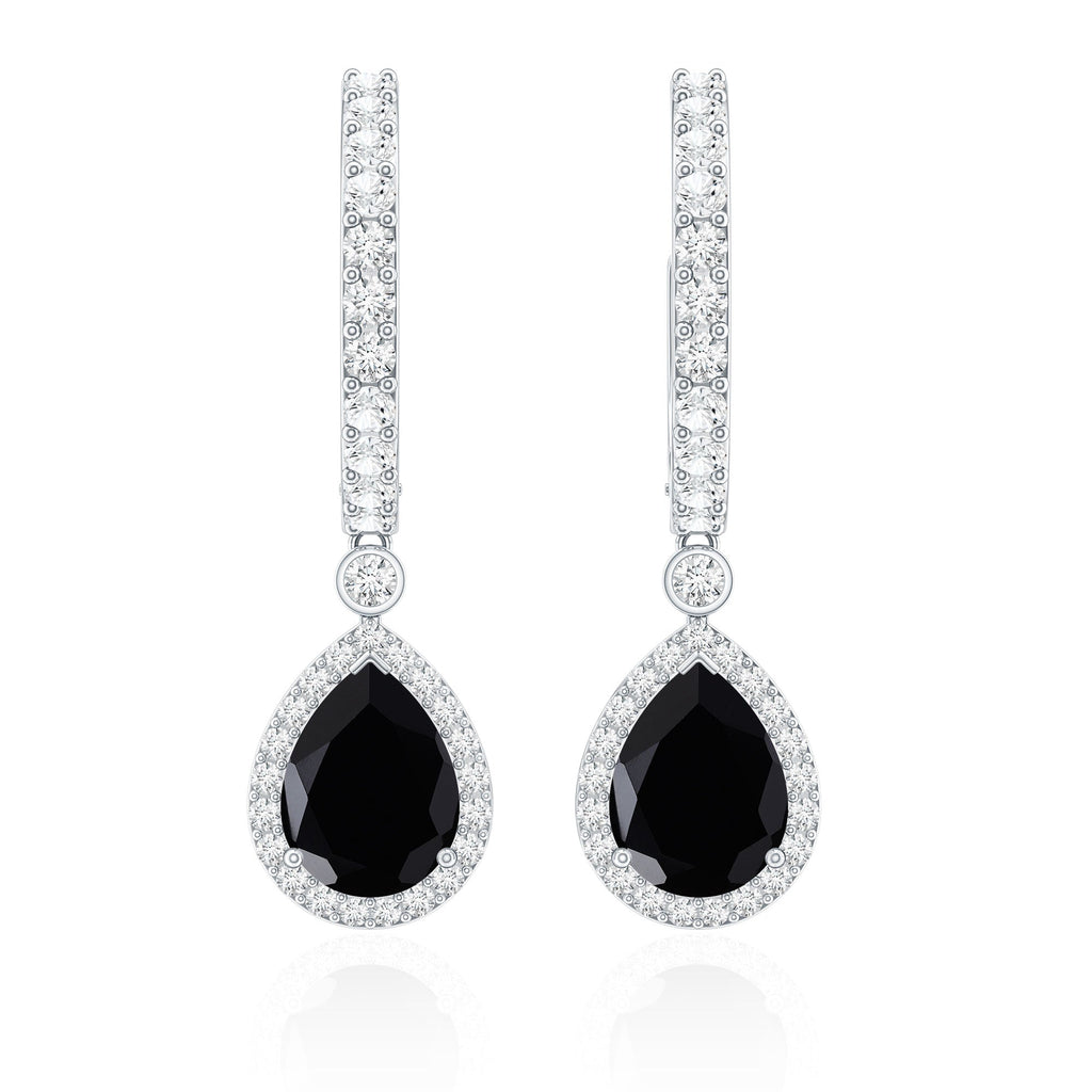 Natural Pear Shape Black Onyx Hoop Drop Earrings