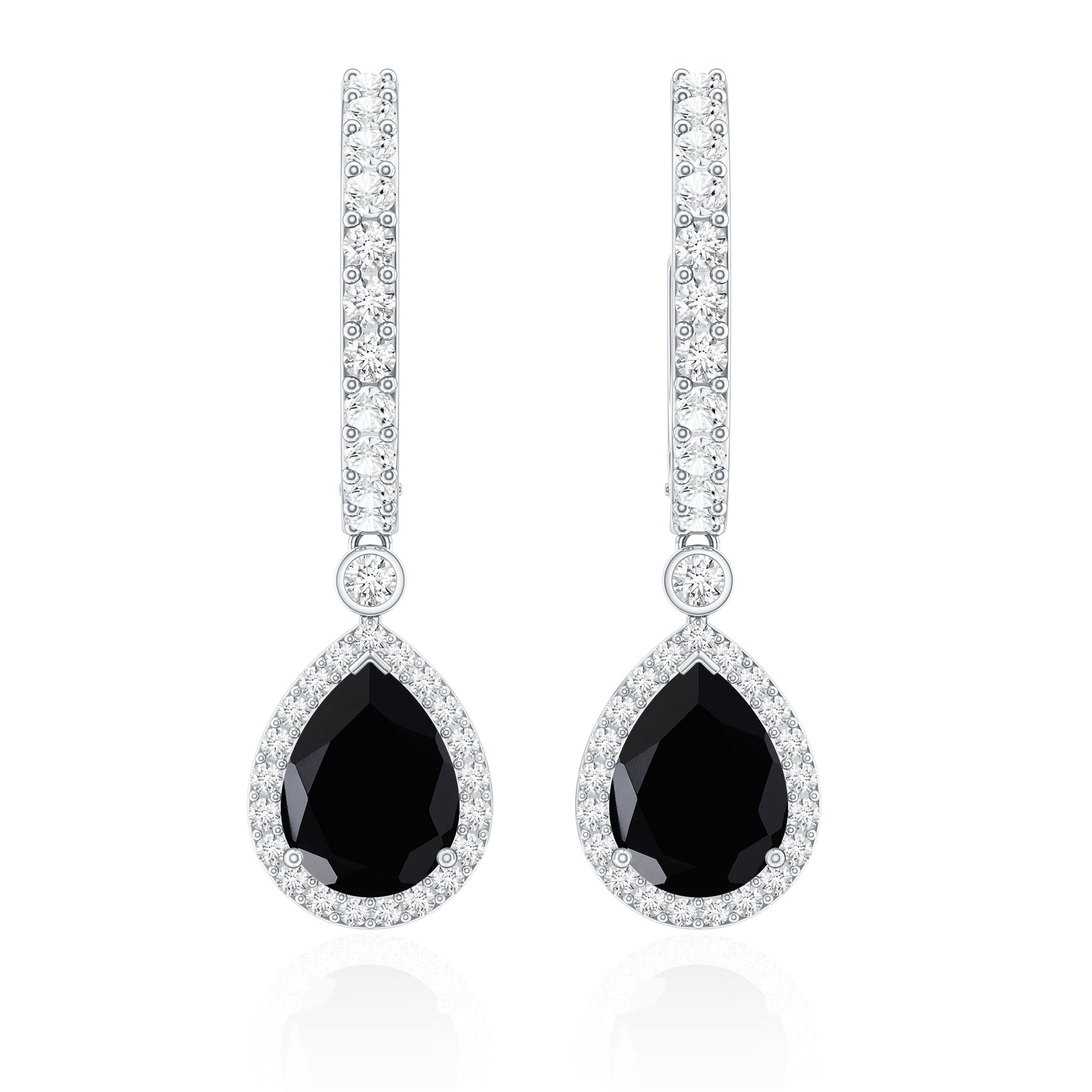 Natural Pear Shape Black Onyx Hoop Drop Earrings