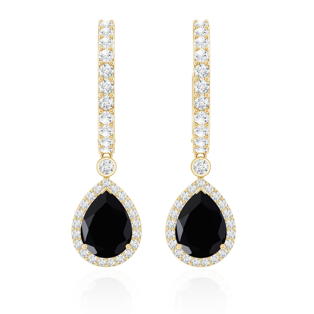 Natural Pear Shape Black Onyx Hoop Drop Earrings
