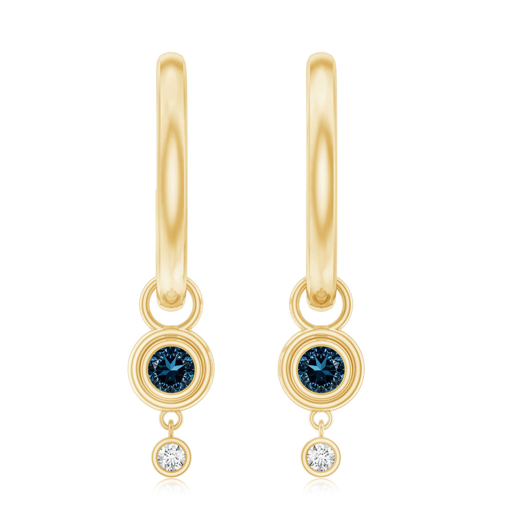 Bezel Set London Blue Topaz and Lab Diamond Hoop Drop Earrings