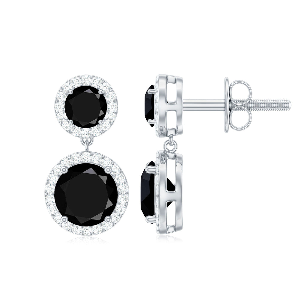 Natural Black Onyx and Moissanite Dangling Earrings