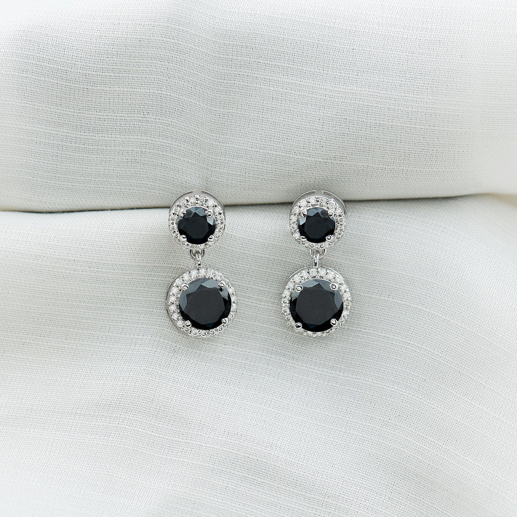 Natural Black Onyx and Moissanite Dangling Earrings