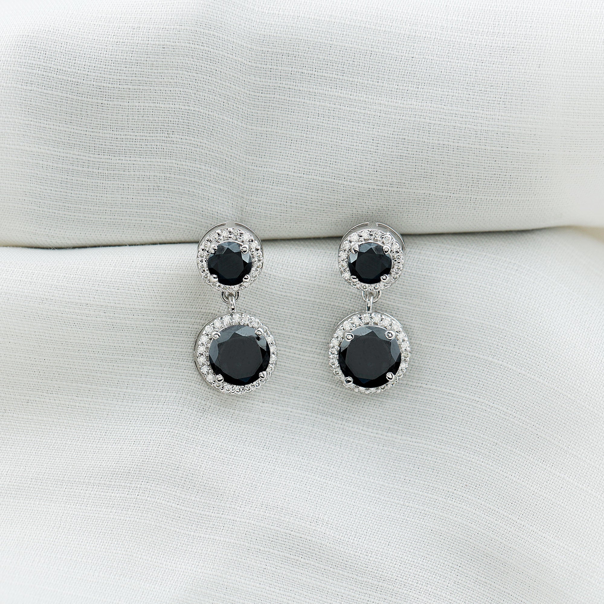 Natural Black Onyx and Moissanite Dangling Earrings