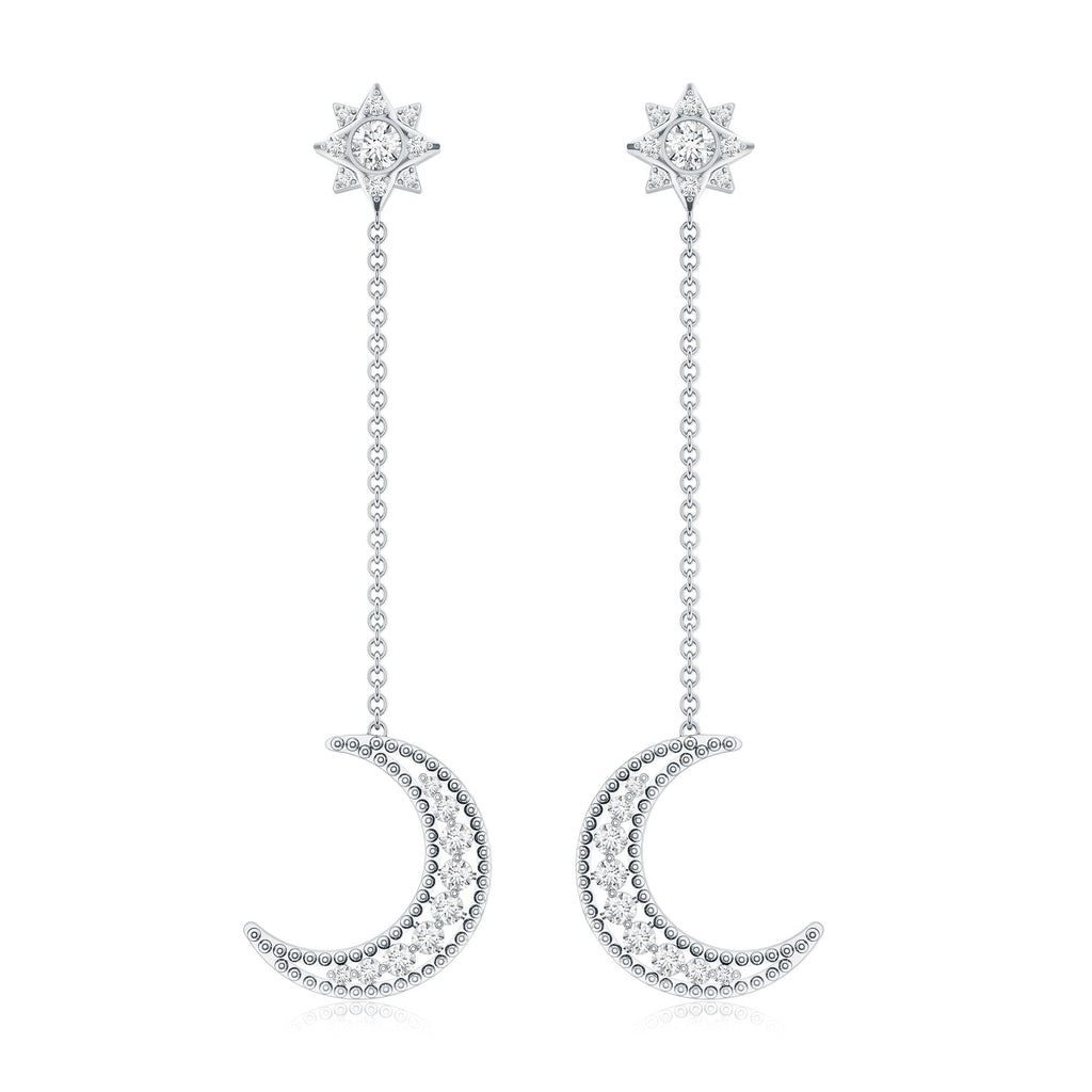 Certified Diamond Star and Moon Chain Earrings