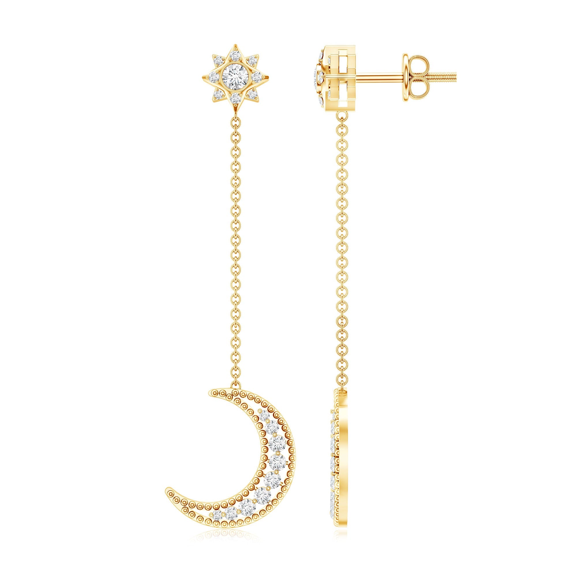 Certified Diamond Star and Moon Chain Earrings