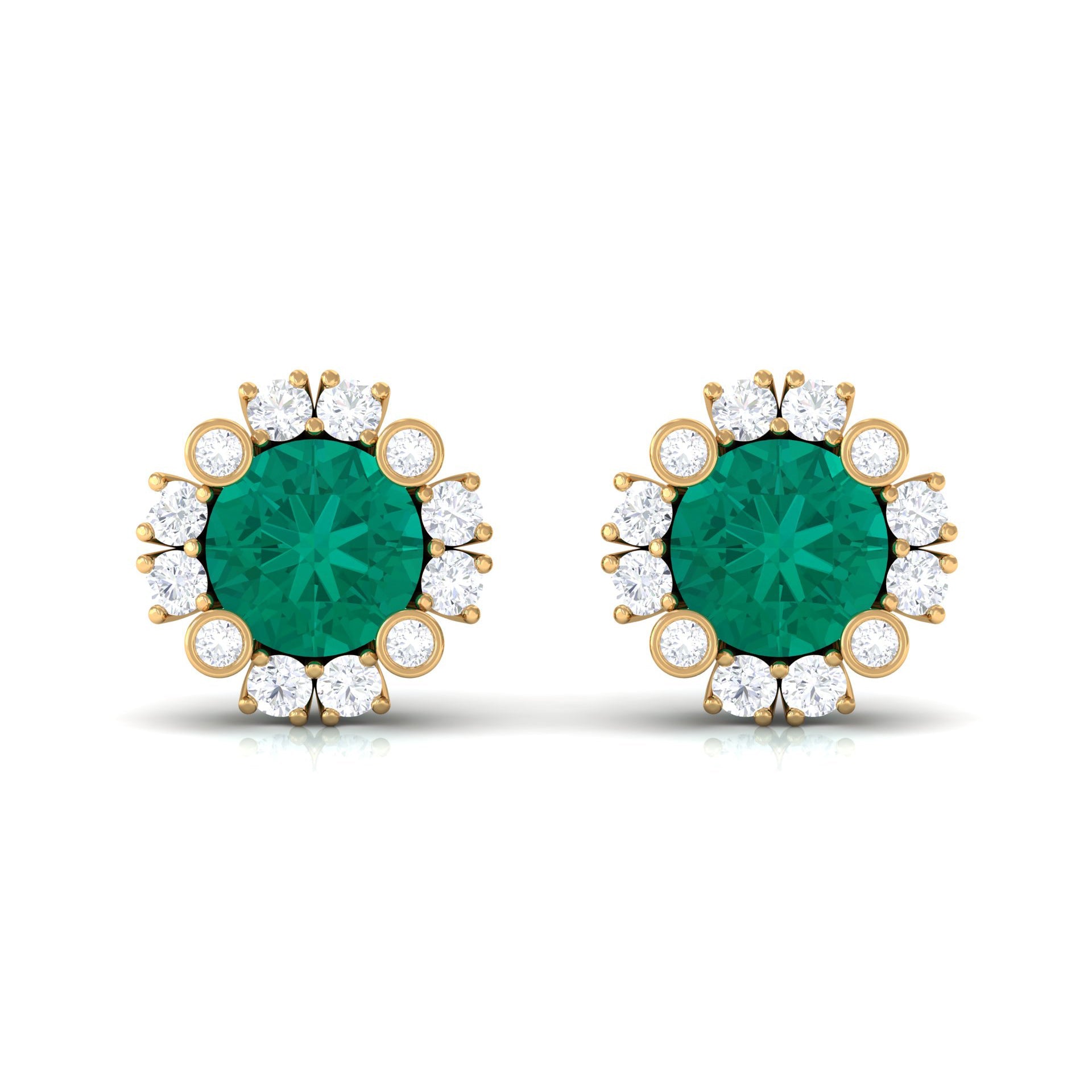 Real 0.99 Carat Emerald and Diamond Halo Stud Earrings