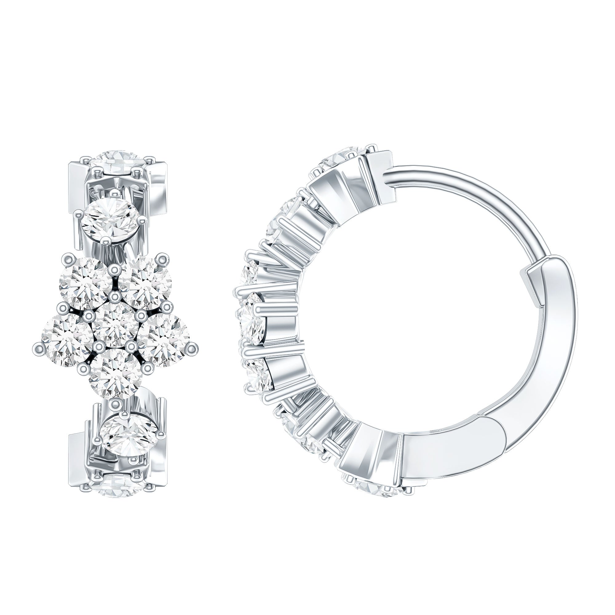 Certified Diamond Flower Hoop Earrings For Women