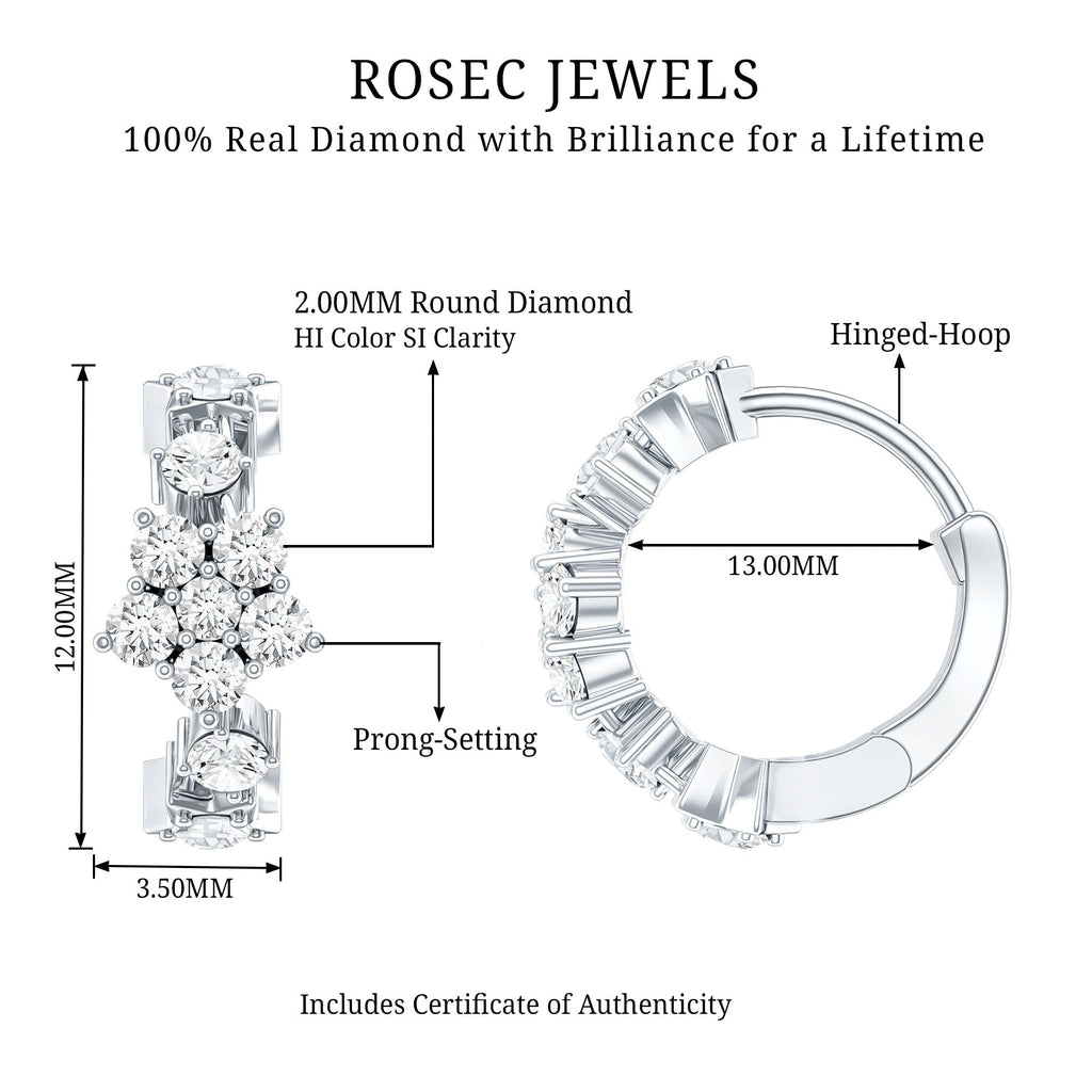 Certified Diamond Flower Hoop Earrings For Women