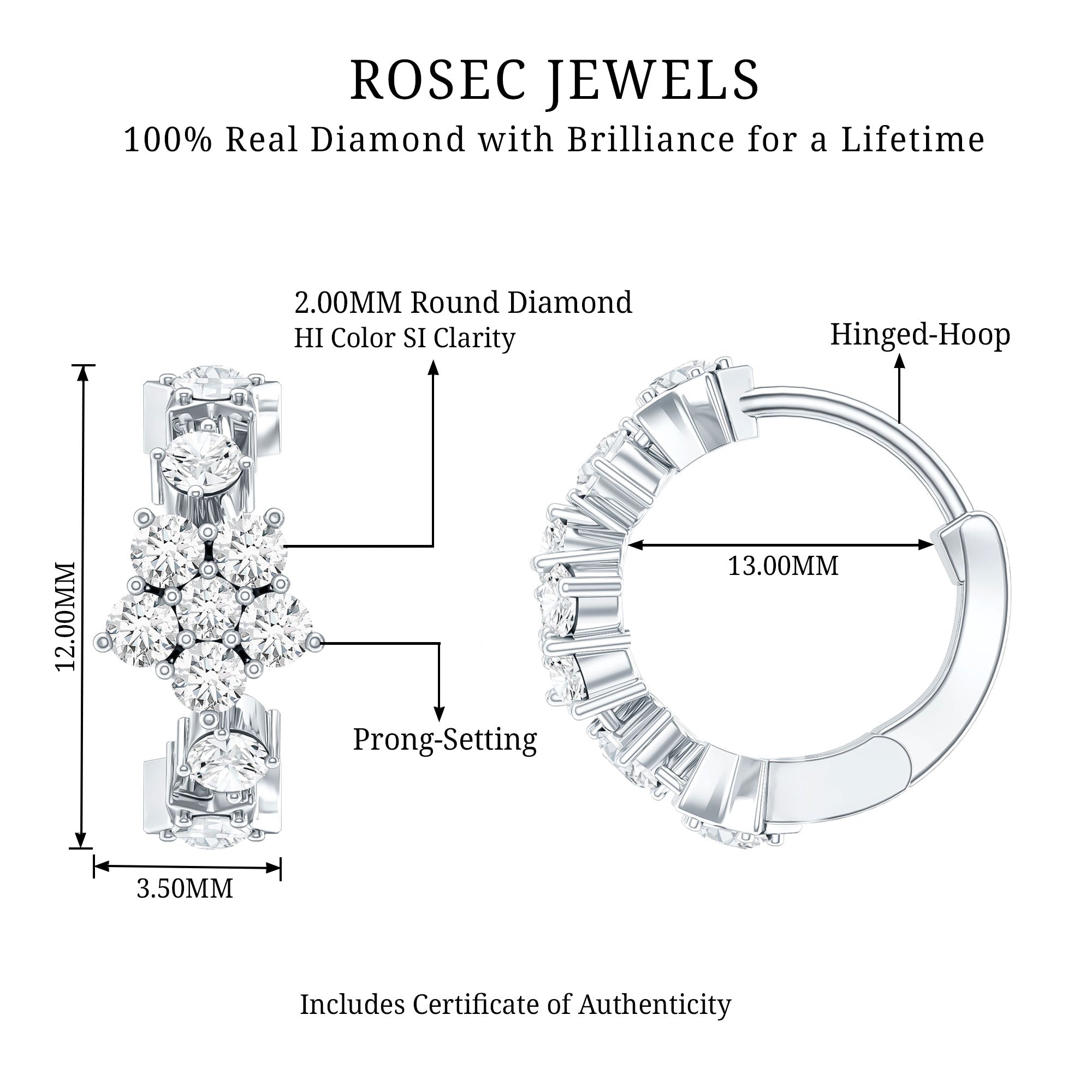 Certified Diamond Flower Hoop Earrings For Women