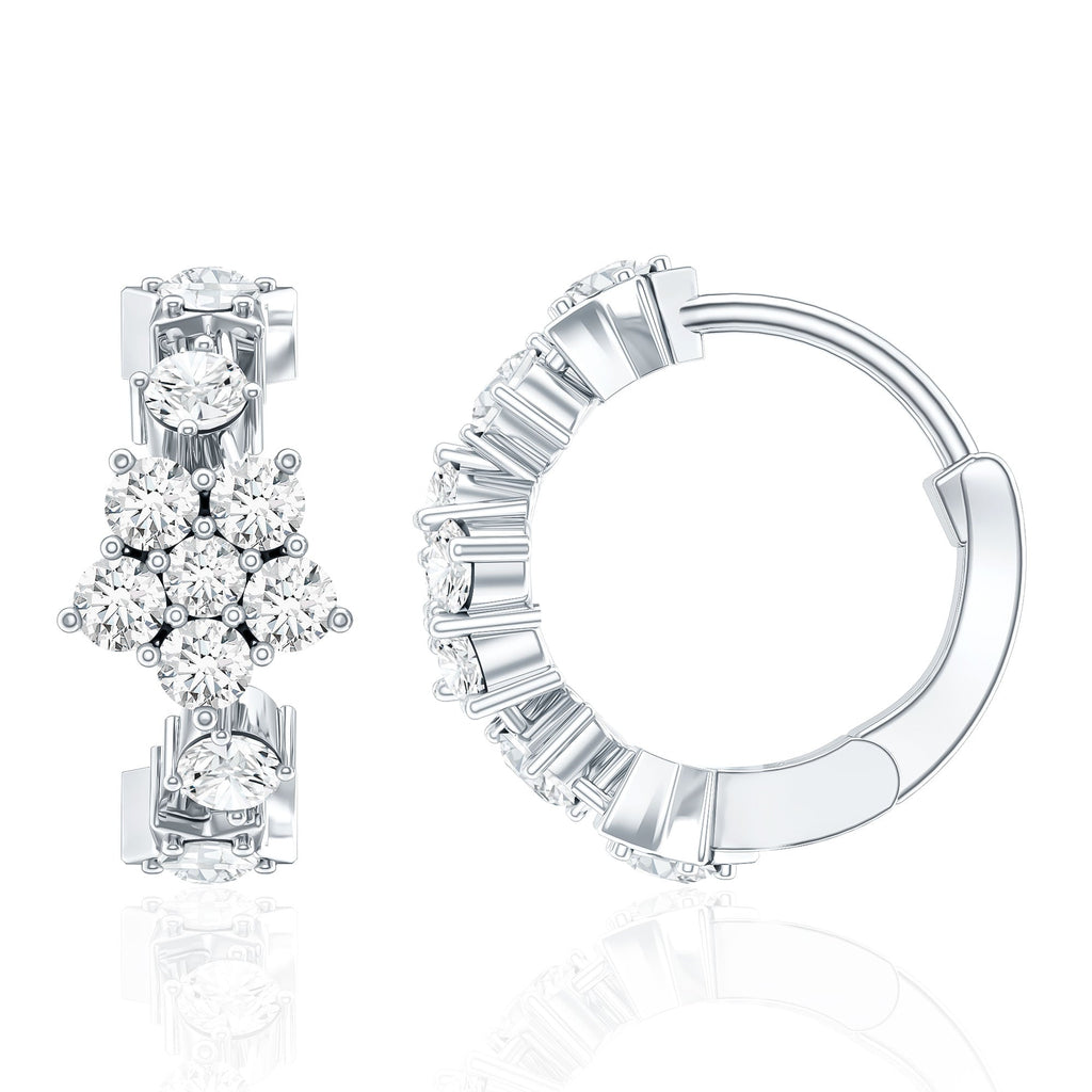 Certified Diamond Flower Hoop Earrings For Women