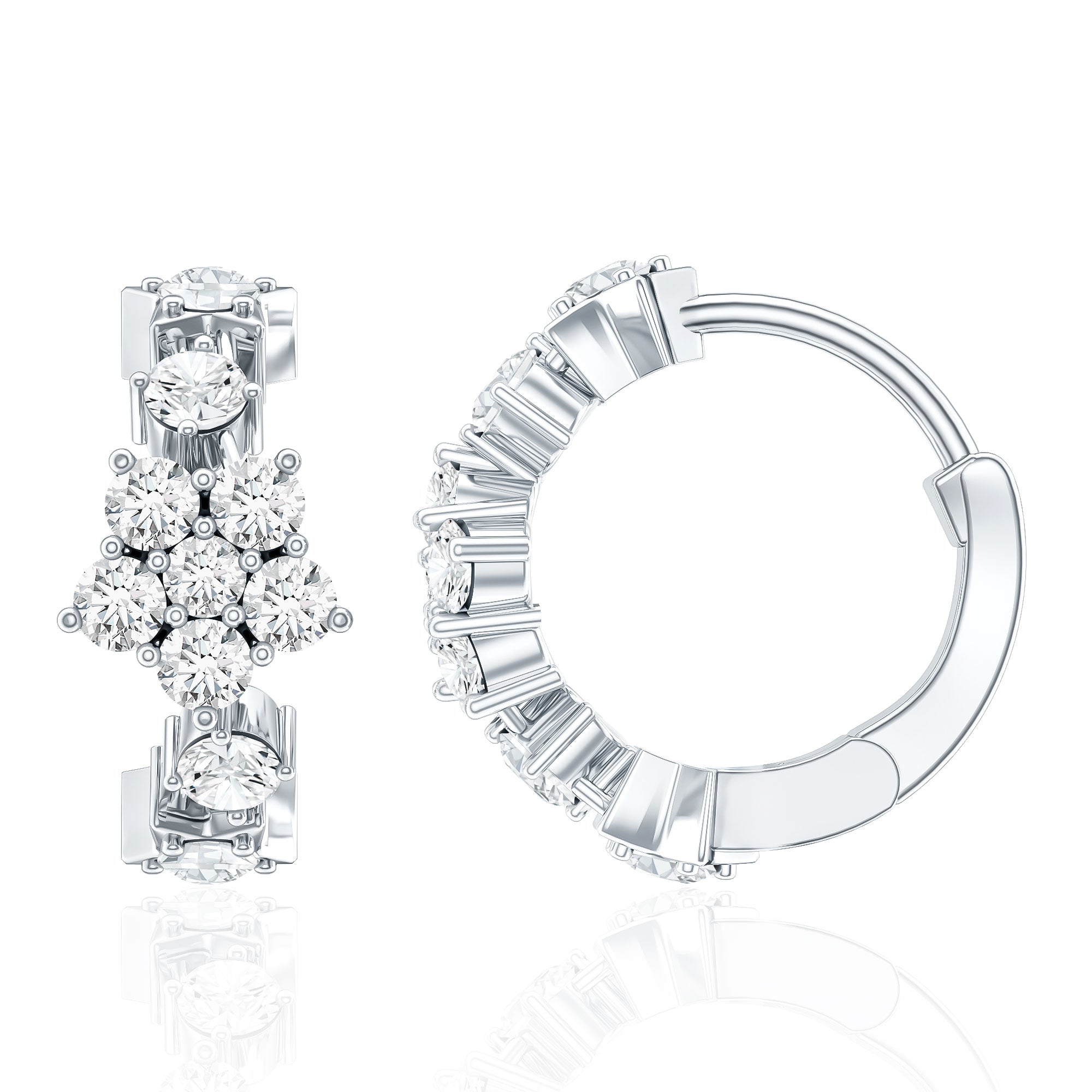 Certified Diamond Flower Hoop Earrings For Women