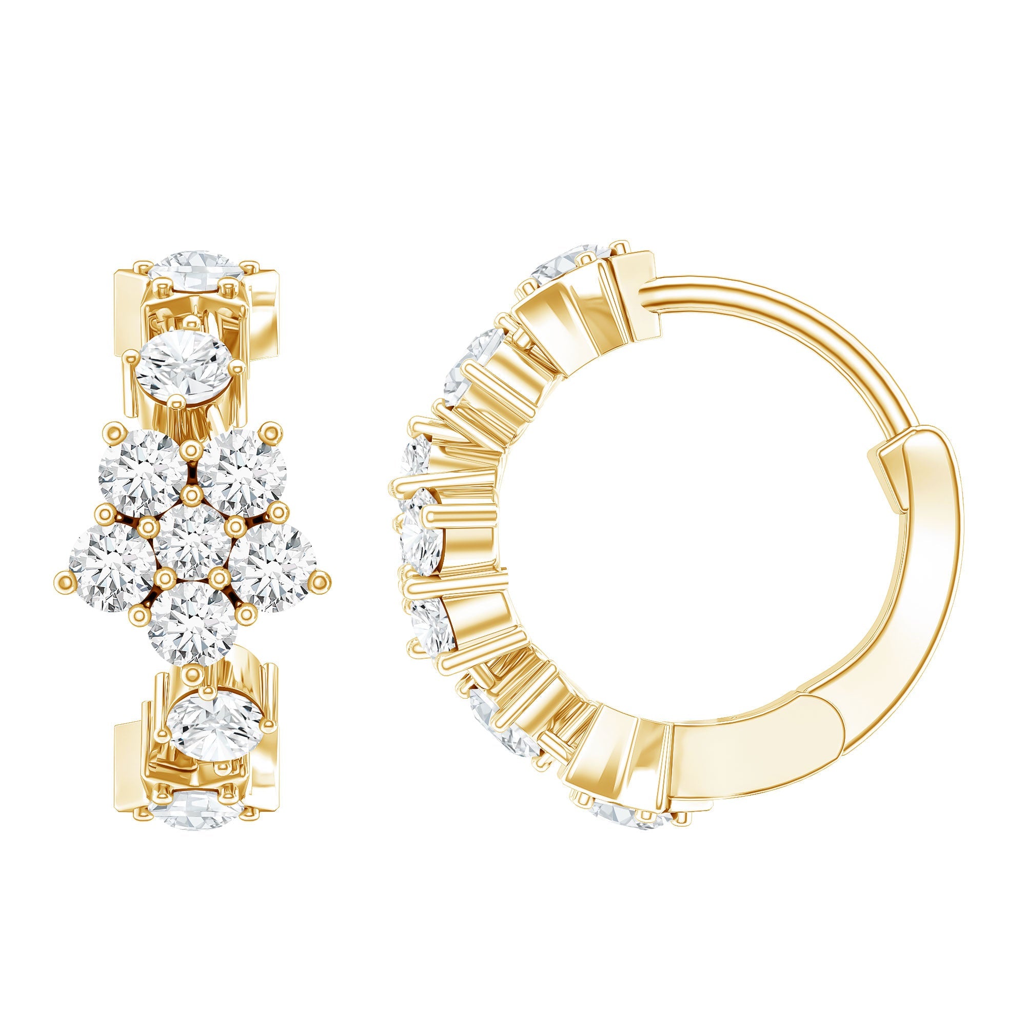 Certified Diamond Flower Hoop Earrings For Women