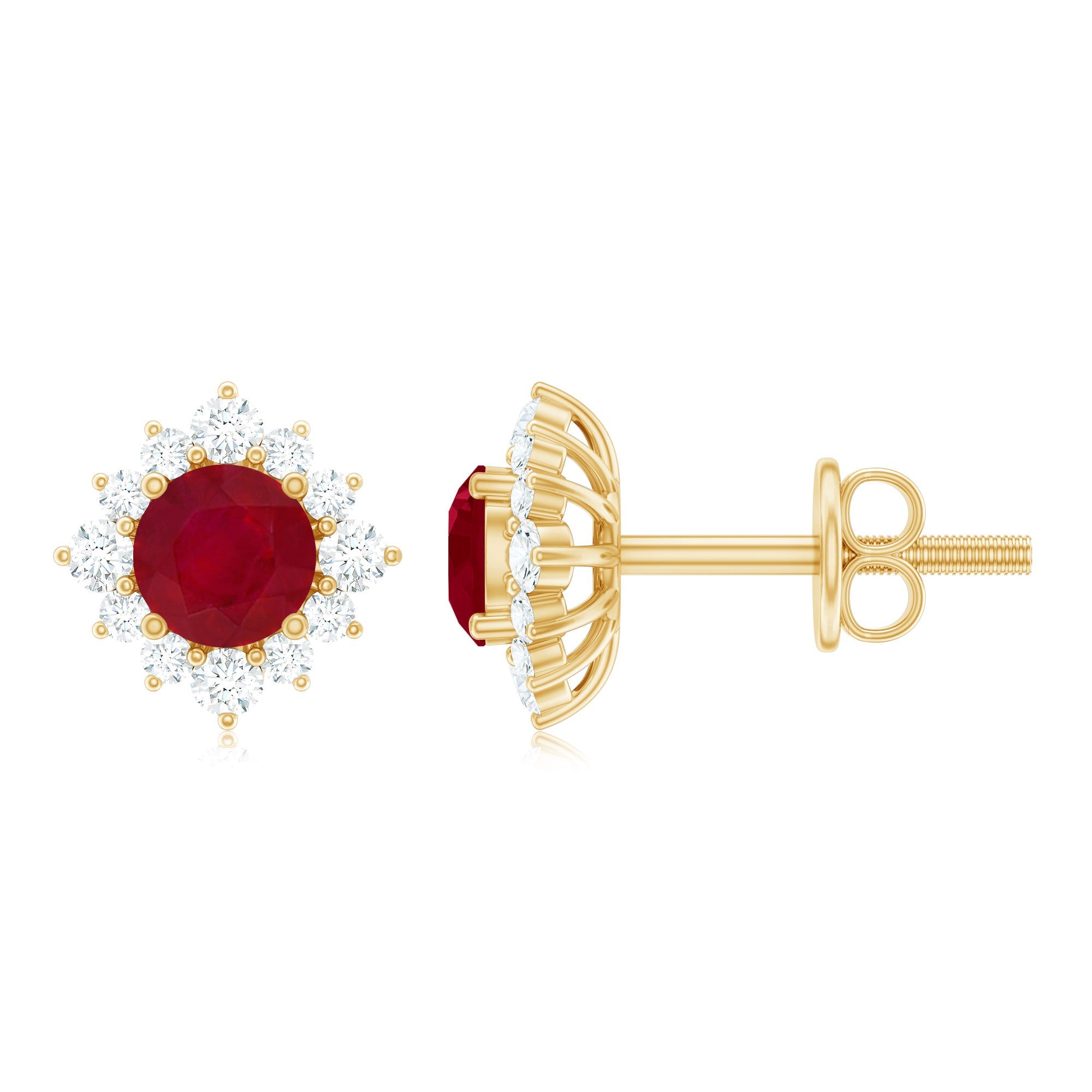 Natural Ruby Stud Earrings with Diamond Halo